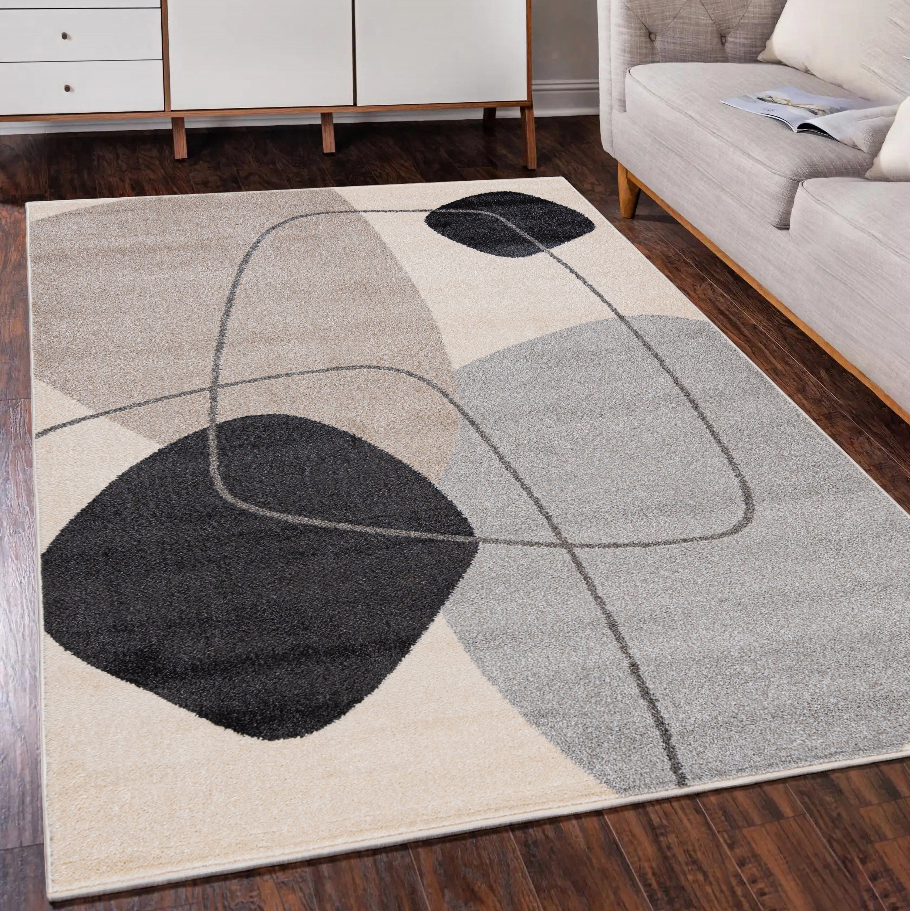 Mazovia Designteppich Modern Teppich Kurzflor Wohnzimmerteppich Japandi Sca günstig online kaufen