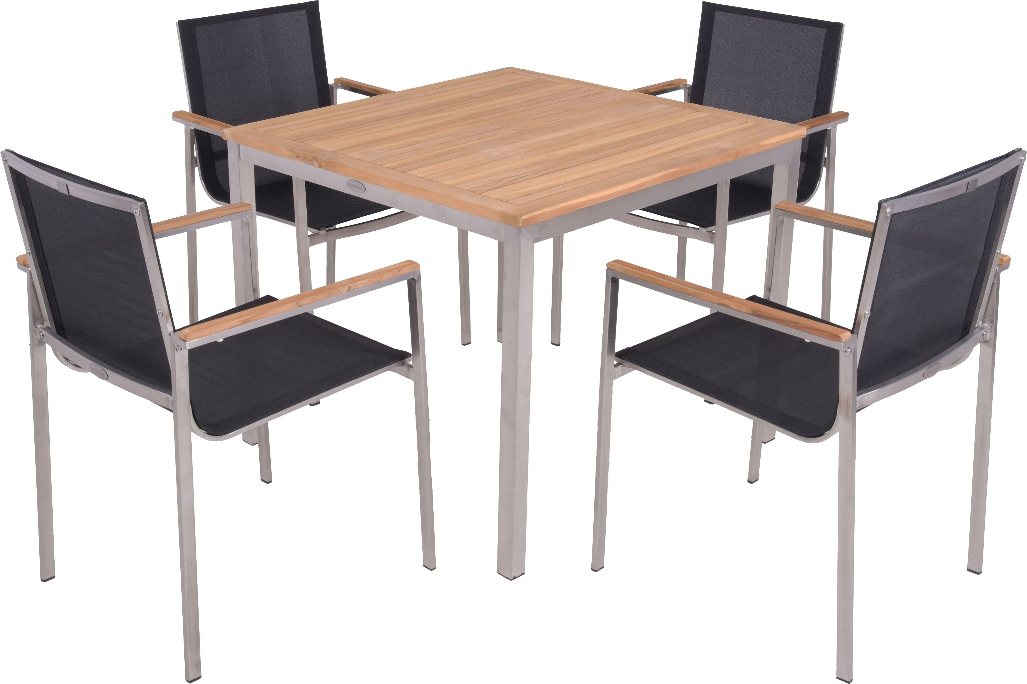 Garden Pleasure Garten-Essgruppe, Tischgruppe »DENVER«, (Set, 5-tlg), 4 Stühle (stapelbar), Tisch LxB: 90x90 cm
