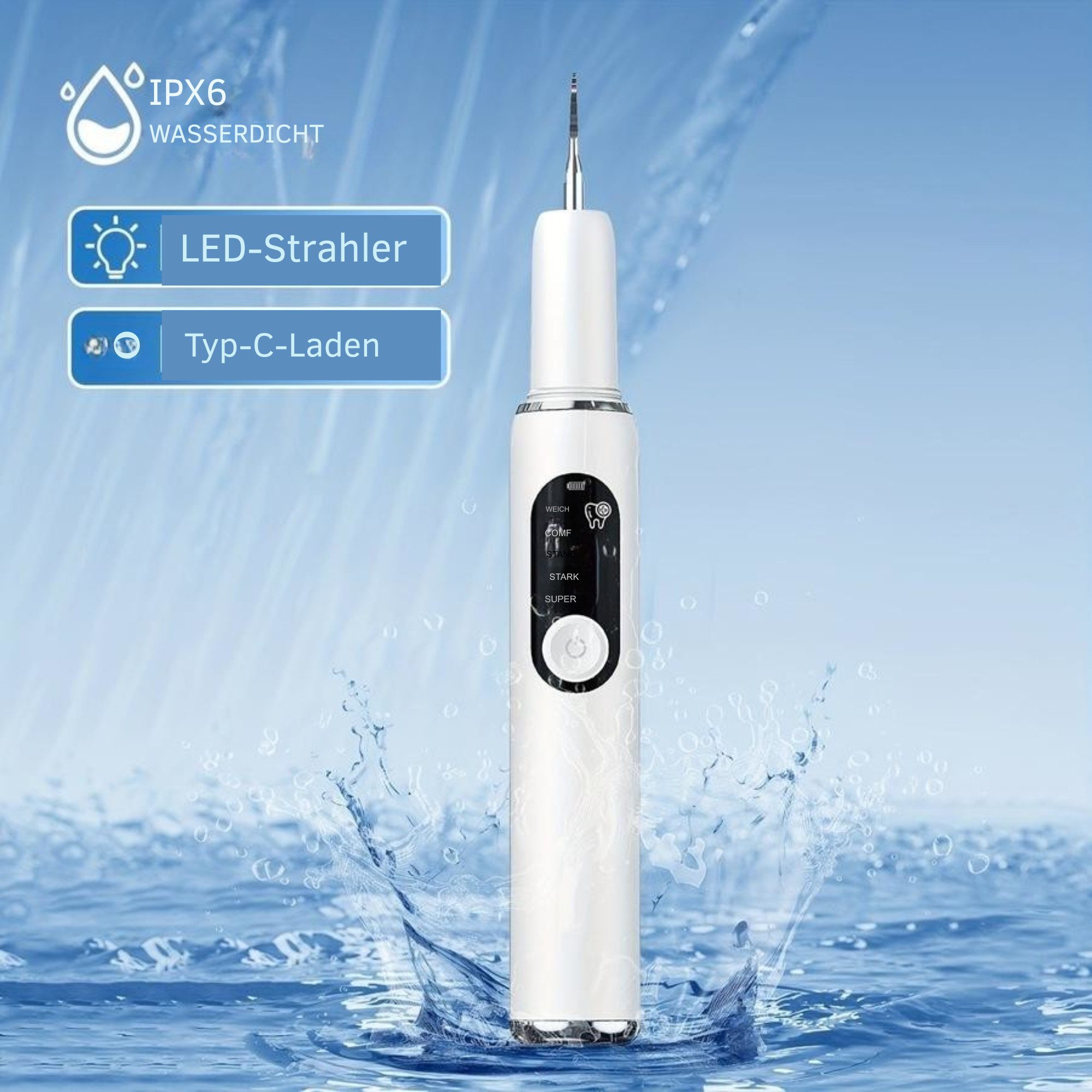 Vivitar Elektrische Zahnbürste Zahnbelag- und Zahnsteinentferner, Zahnsteinentfernung, Aufsteckbürsten: 3 St., wasserdicht nach IPX6, für Erwachsene und Kinder  – Bild 4 von 5