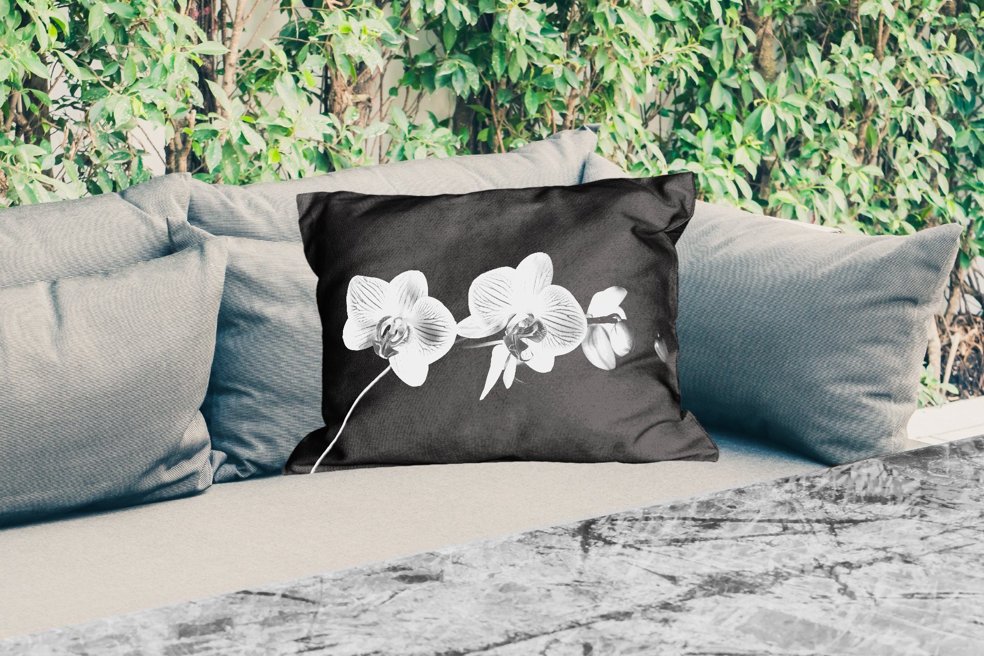 MuchoWow Dekokissen Orchidee - Dekokissenbezug, Polyester, Kissenhülle Blumen - - Schwarz Rosa - Knöpfe, Outdoor-Dekorationskissen