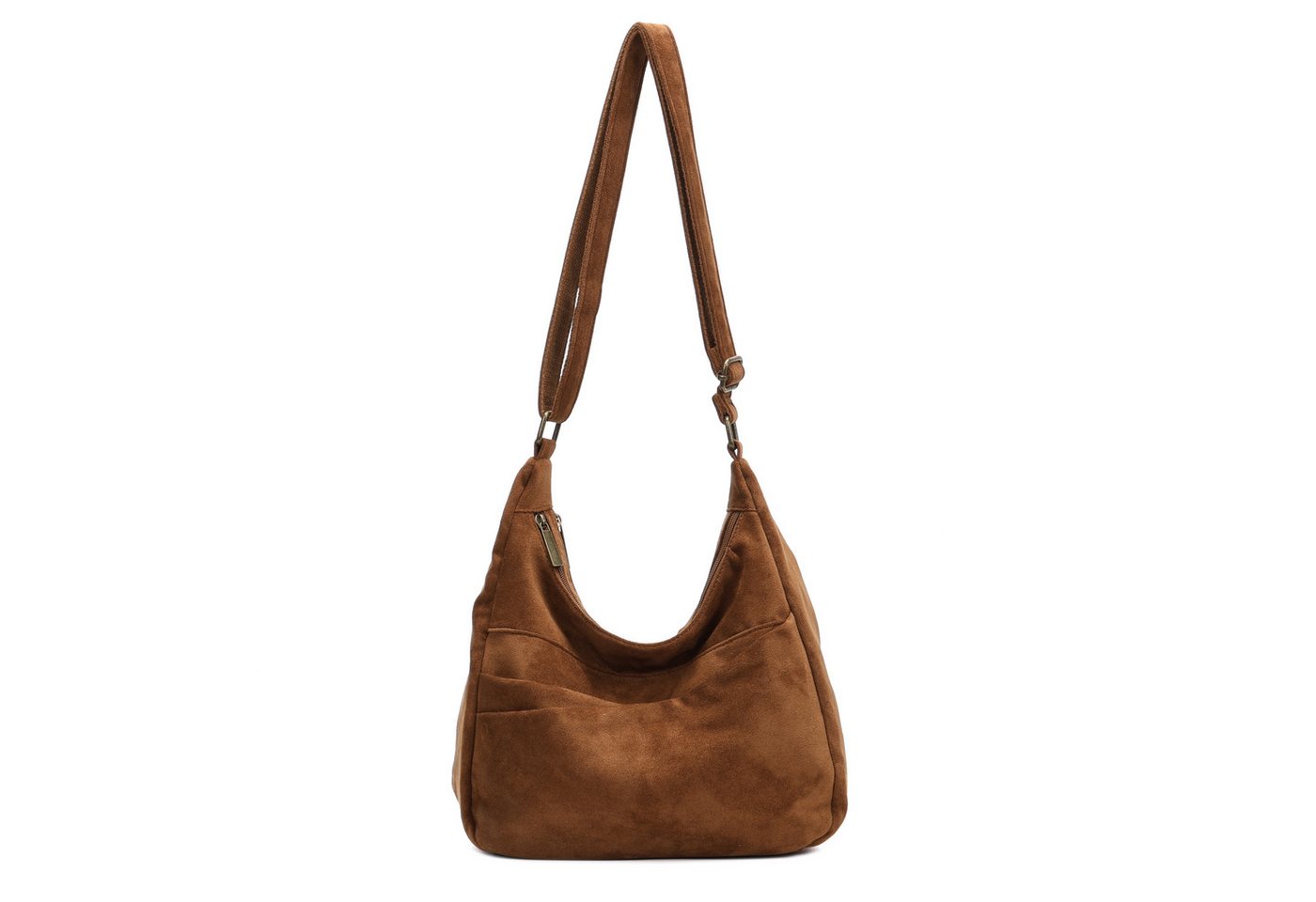 MIRROSI Umhängetasche Damen Schultertasche in Wildleder-Optik aus Stoff Crossbody Bag (Hobo Bag mit Reißverschlussfächern, verstellbarem Gurt, ca. 30 x 10 x 26 cm), Neue Kollektion Herbst/Winter 2026