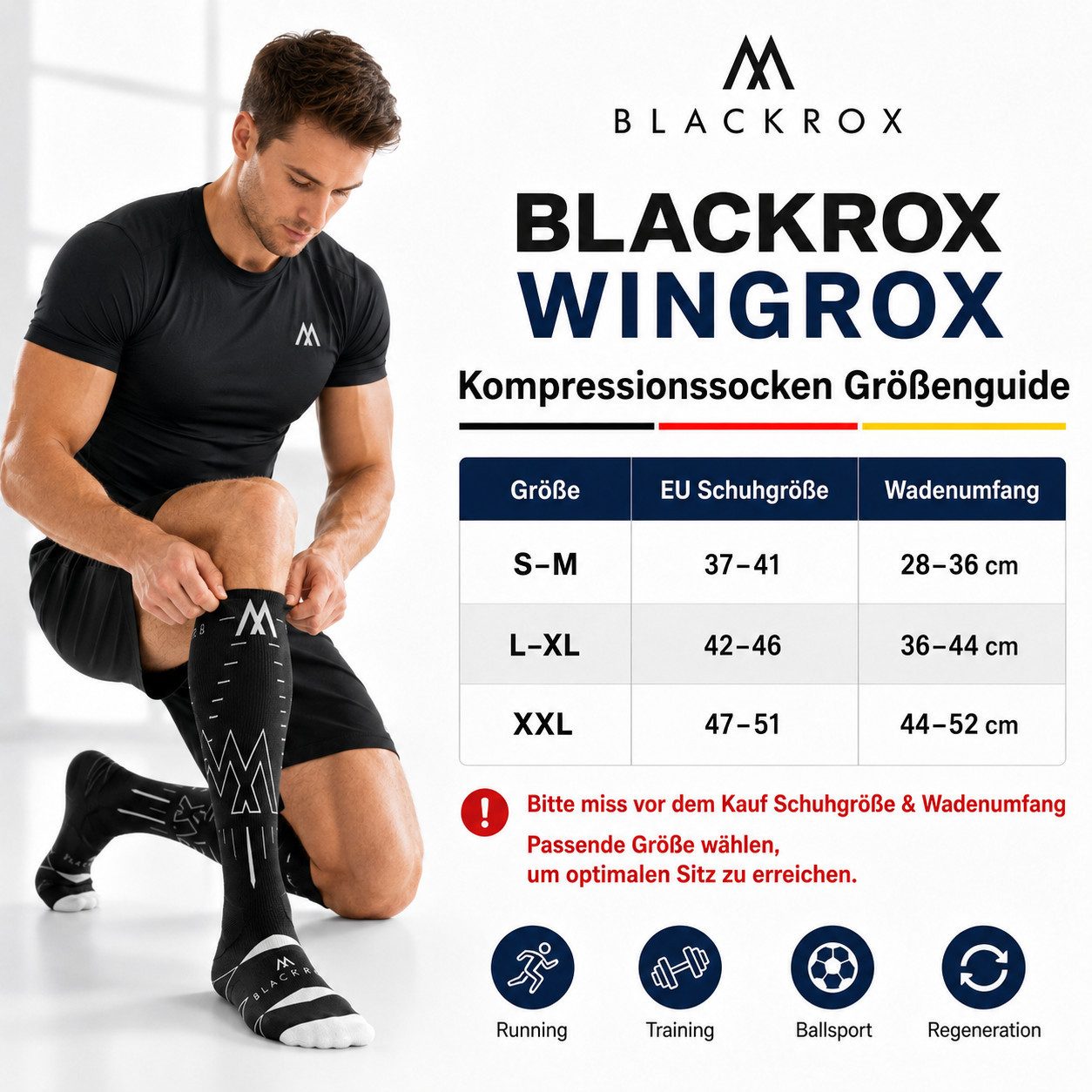 BLACKROX Kompressionsstrümpfe [Vergleichssieger 2026] WINGROX, Gr. S-XL, Damen und Herren