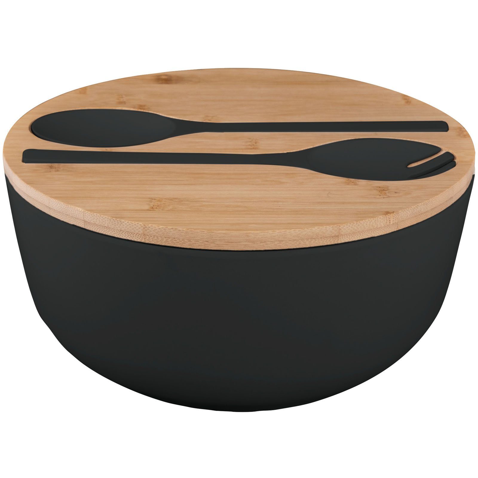 BRUNNER Schüssel Camping Salatschüssel Greenkick Brett, Melamin, Bambus-Holz, Salat Besteck Melamin Bambus Ø25cm