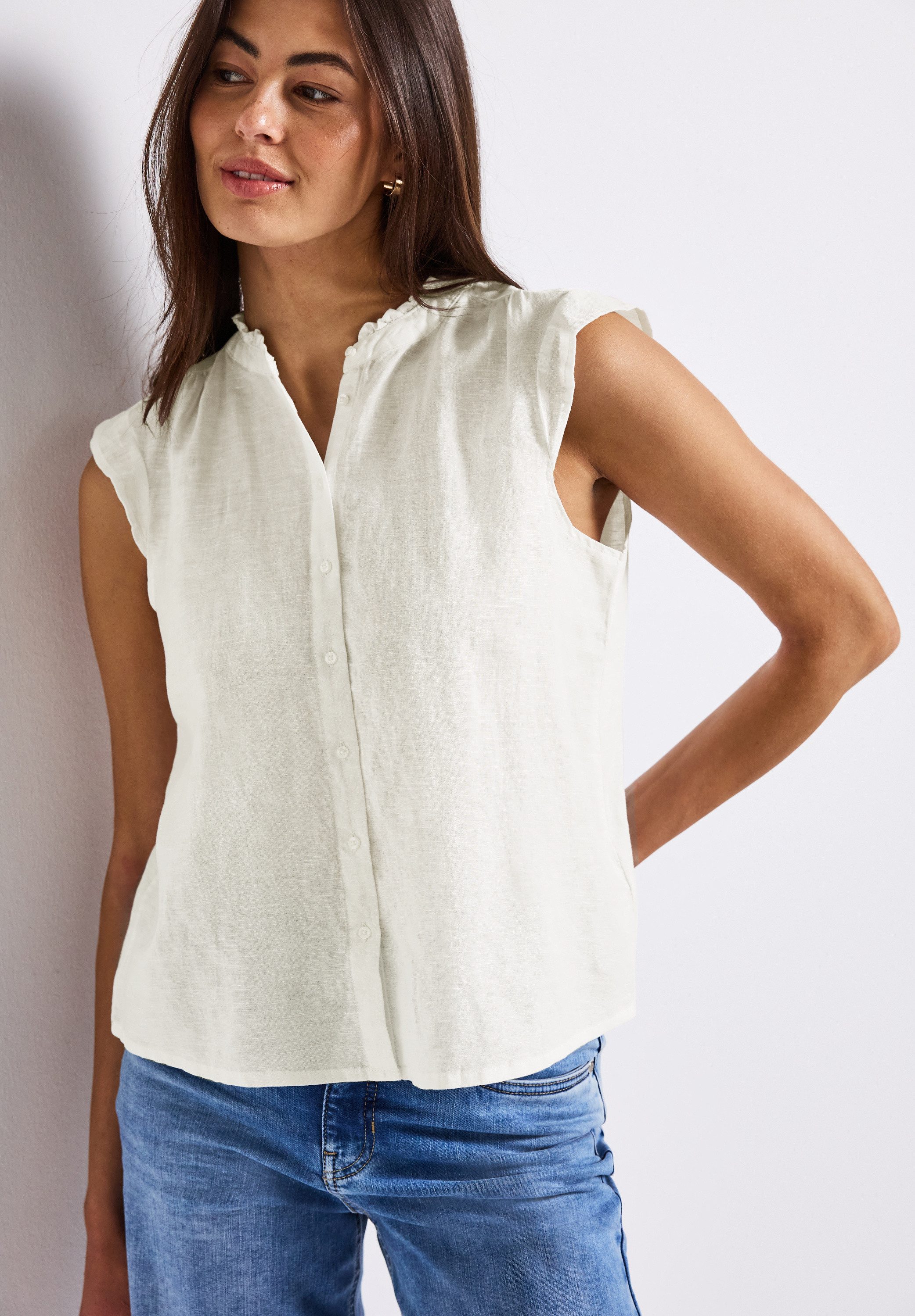 STREET ONE Hemdbluse ärmellos, mit Rüschen günstig online kaufen