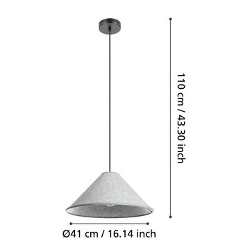 EGLO Hängeleuchte ALSAGER, ohne Leuchtmittel, Pendelleuchte, Filz in Grau und Metall in Schwarz, E27 Fassung, Ø 41cm