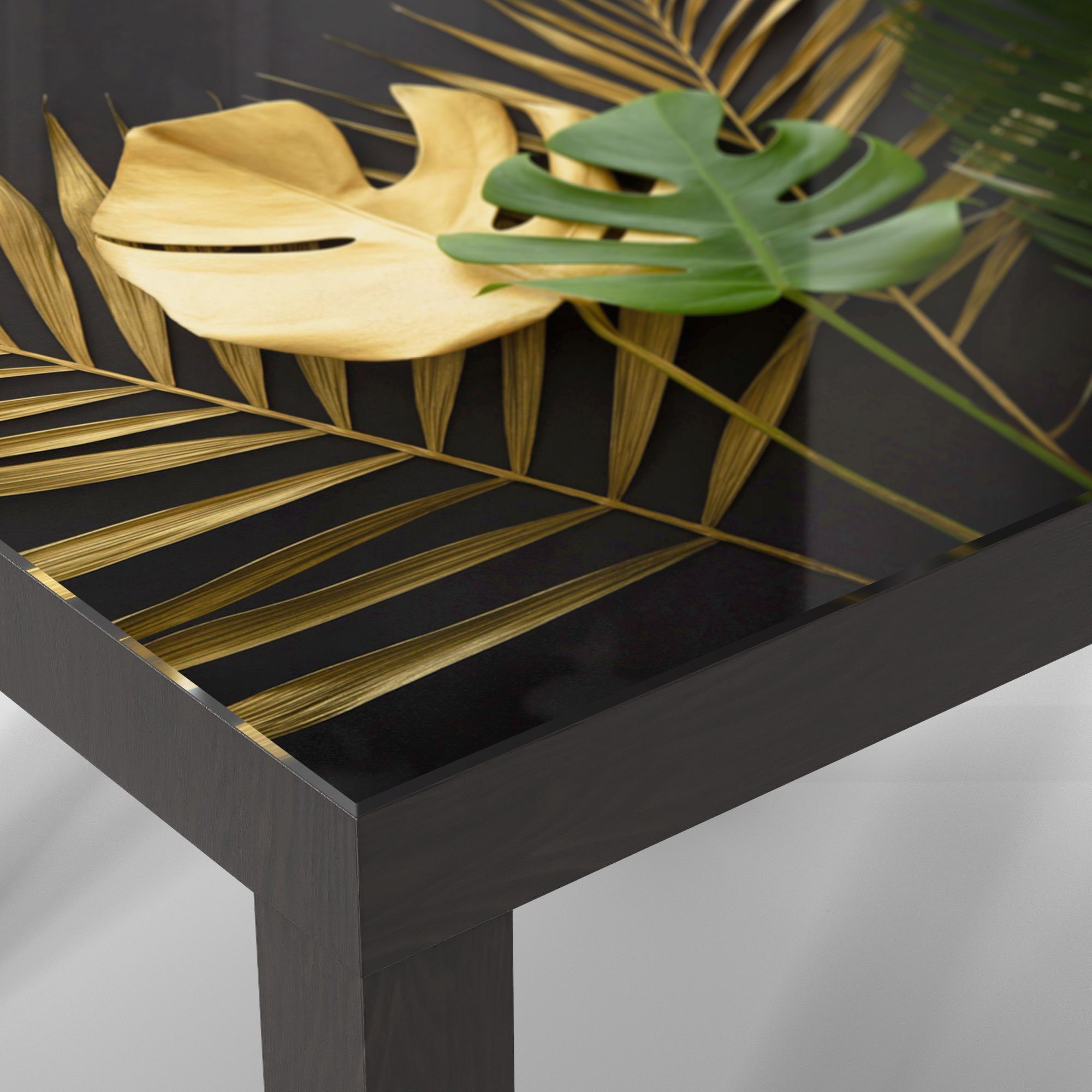 DEQORI Couchtisch 'Exotische Palmenwedel', Beistelltisch Schwarz modern Glas Glastisch