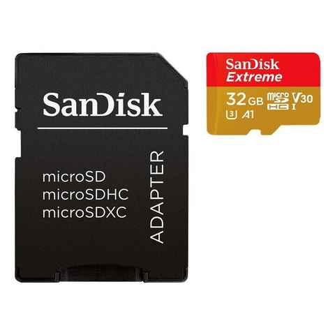 Sandisk Extreme Speicherkarte (32 GB, 100 MB/s Lesegeschwindigkeit, temperaturbeständig, wasserdicht, röntgensicher, stoßfest)