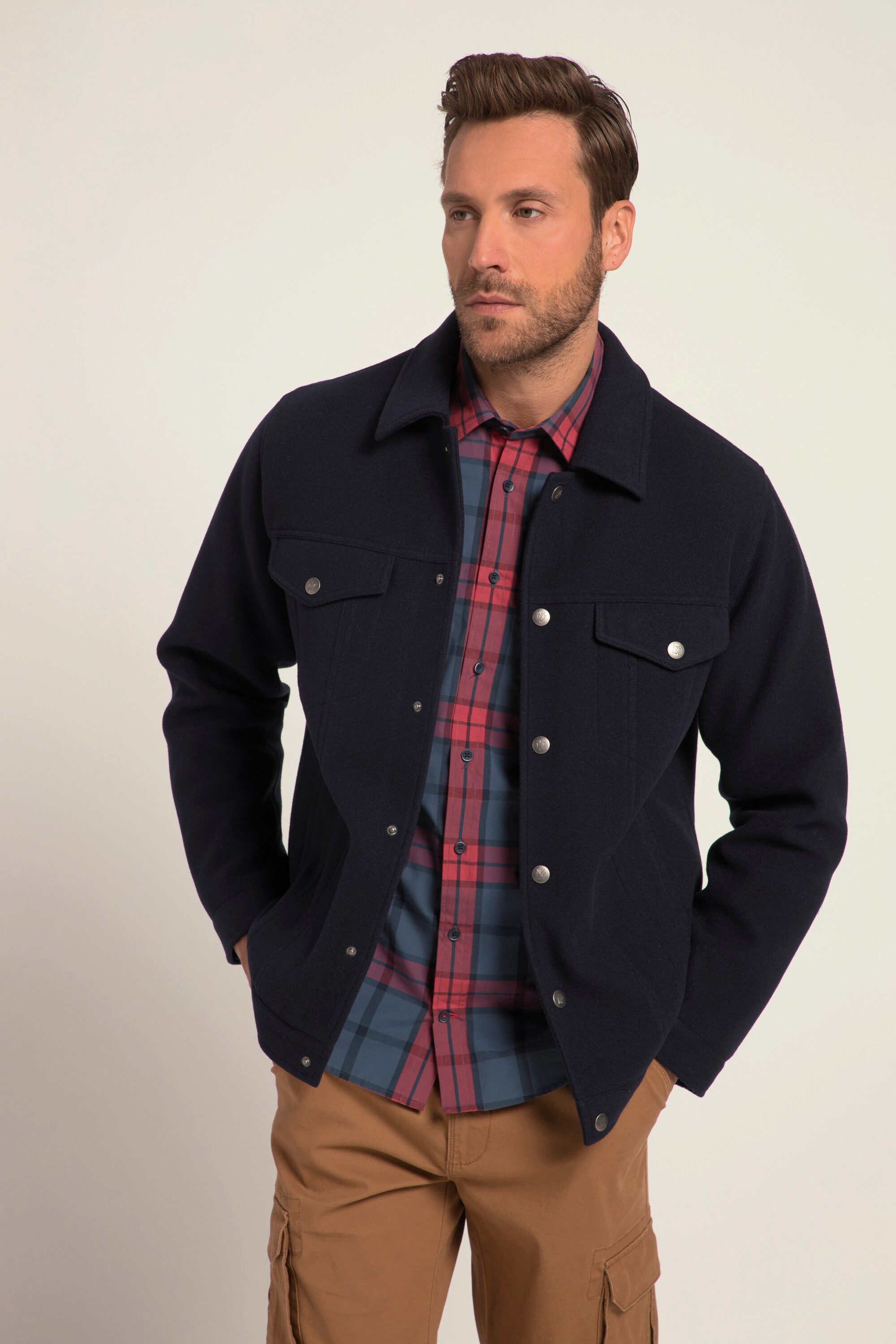 JP1880 Funktionsjacke Jacke Truckerstyle Wolloptik Druckknöpfe