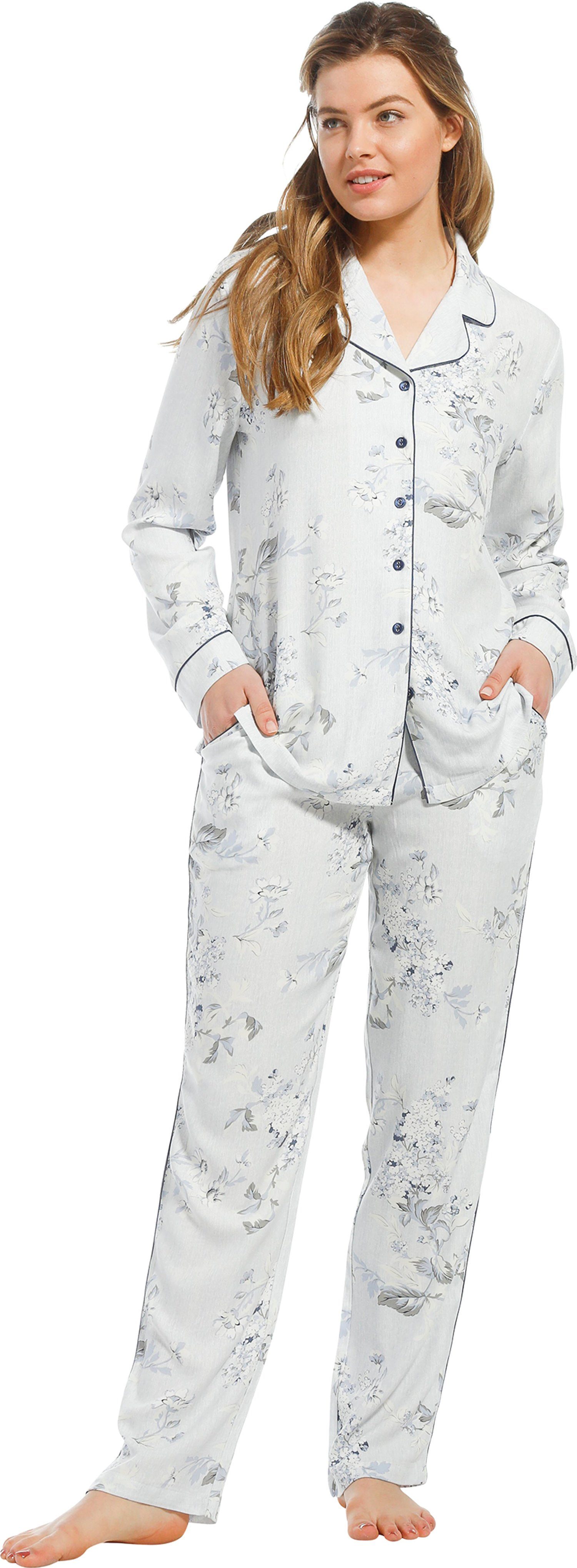Pastunette Pyjama Damen tlg) Modisches (2 Design Schlafanzug geknöpft