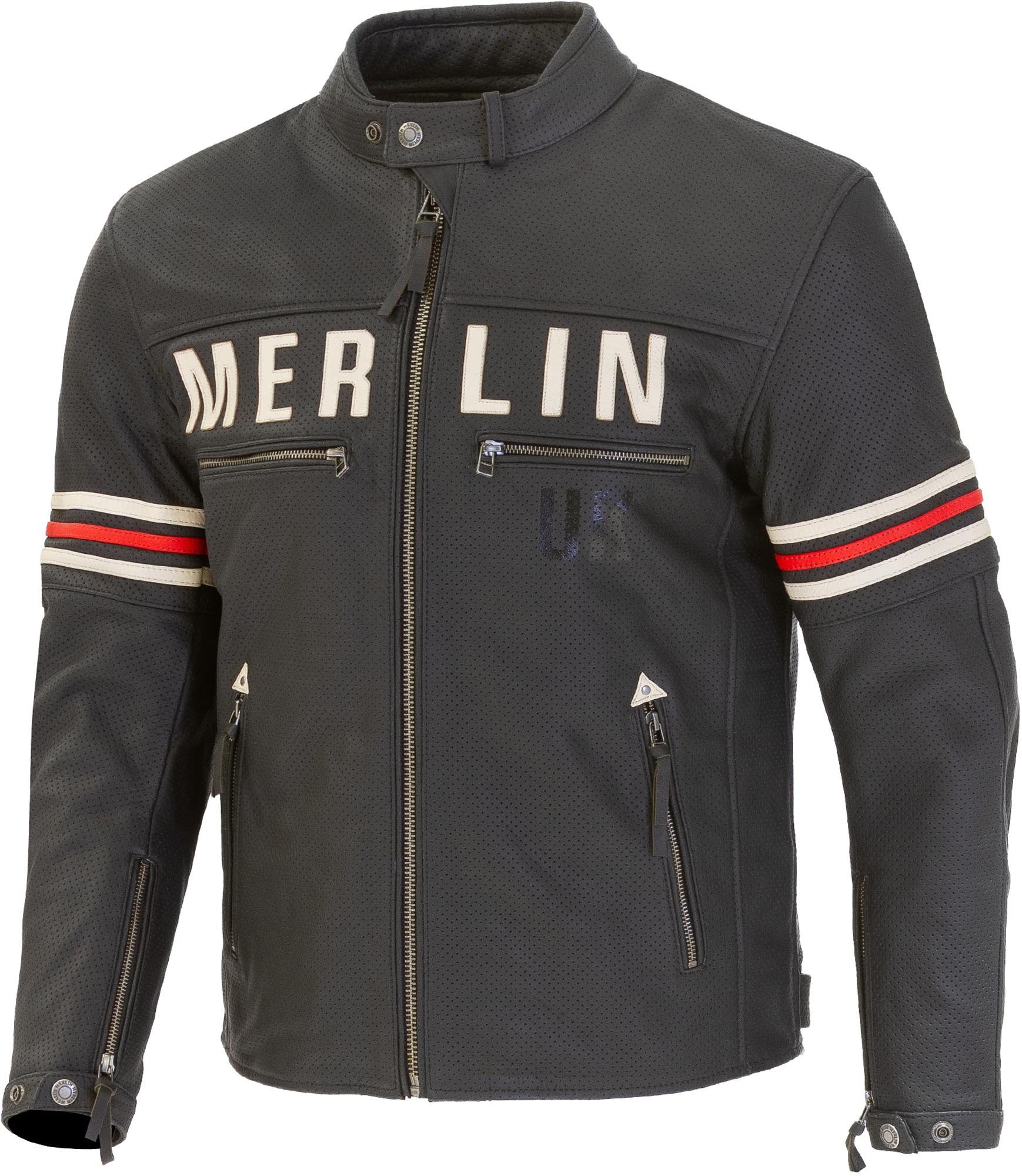 Merlin Motorradjacke Revival D3O perforierte Motorrad Lederjacke Rückenprotektor vorbereitet,Verbindungsreißverschluss,Ellenbogenp