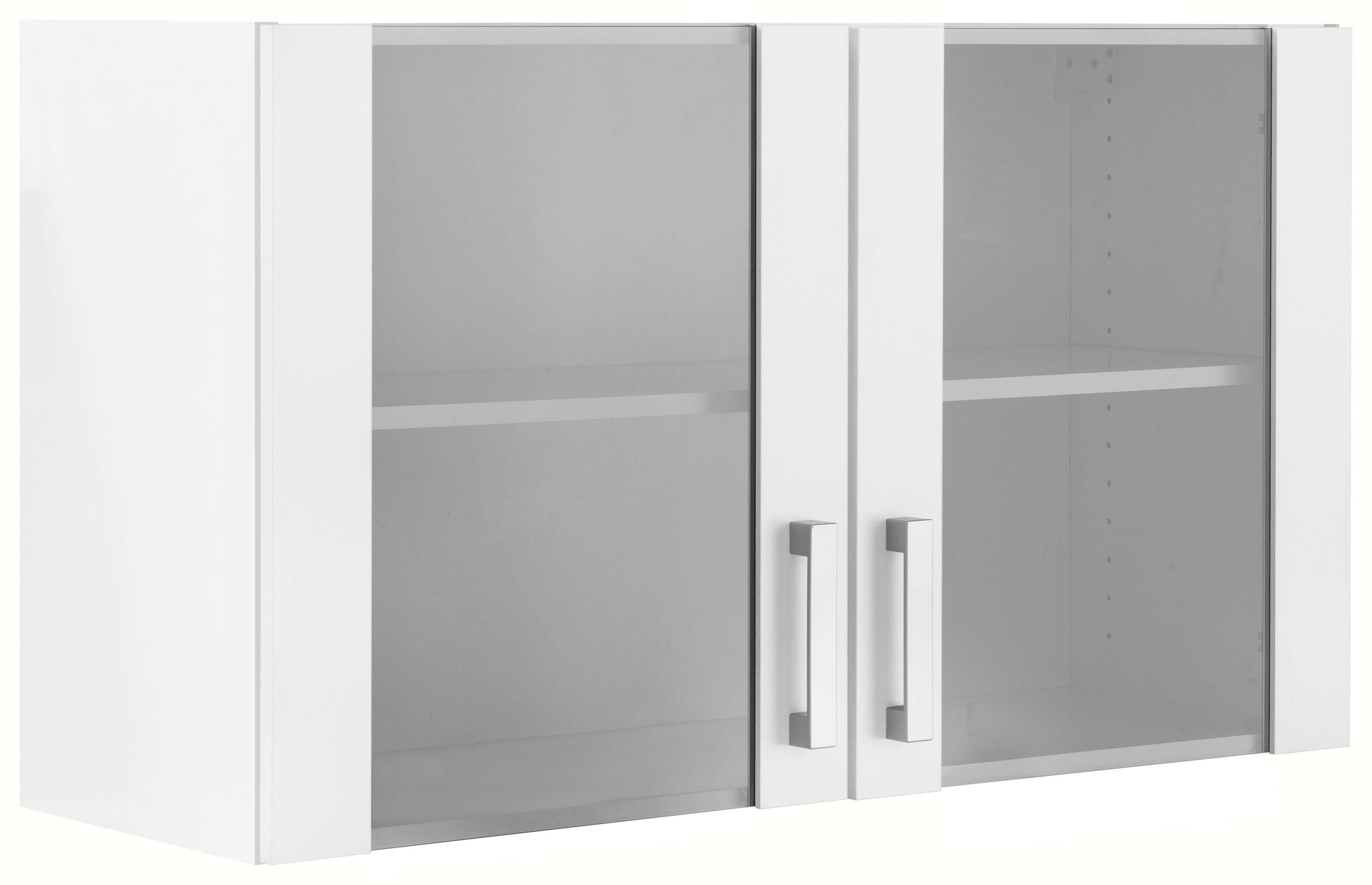 OPTIFIT Hängeschrank Odense 100 cm breit, mit 2 Türen mit Grauglaseinsatz weiß/weiß-Milchglas | weiß