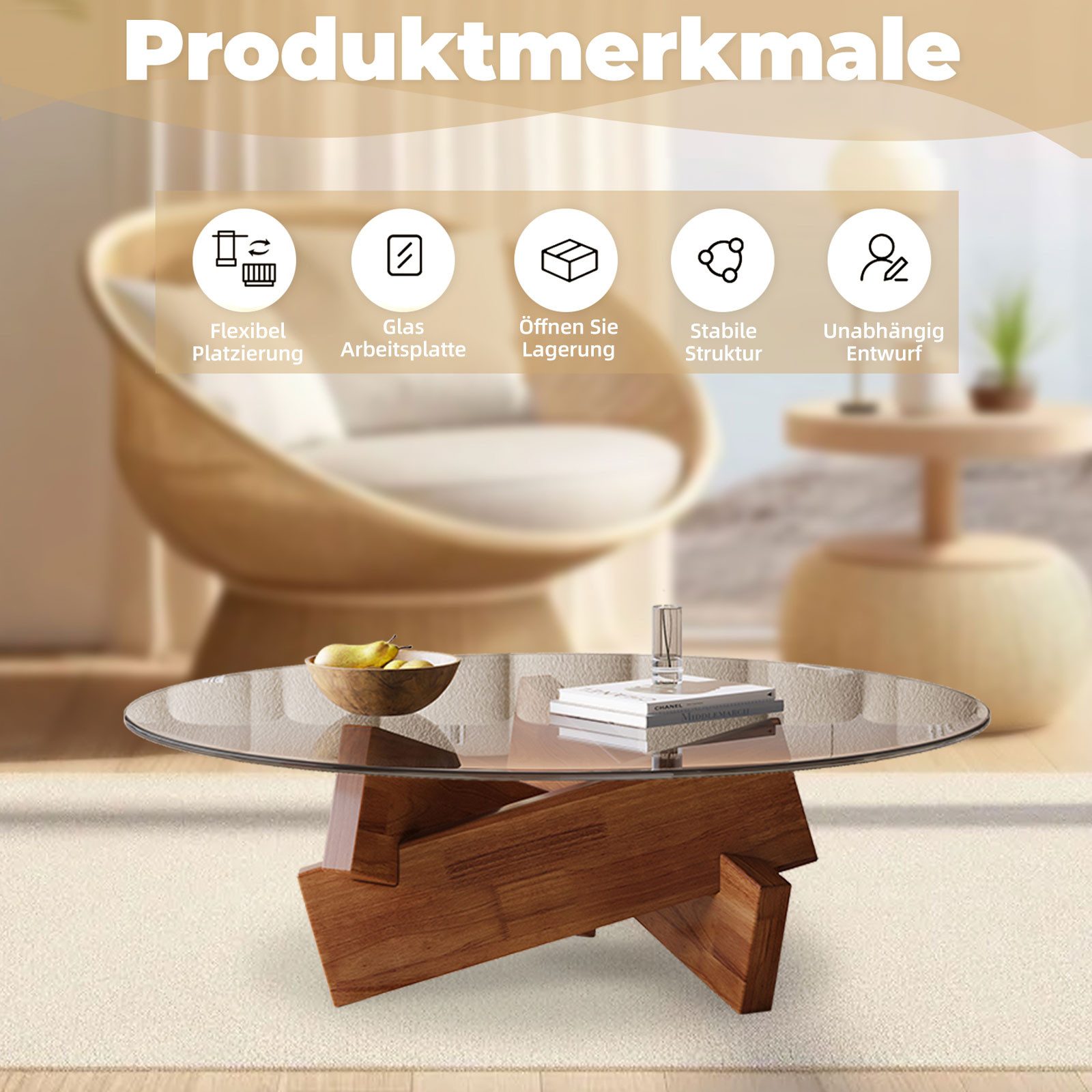 TWSOUL Couchtisch Gehärtetem Glas Wohnzimmertisch, Dreieckige Massivholzsoc günstig online kaufen