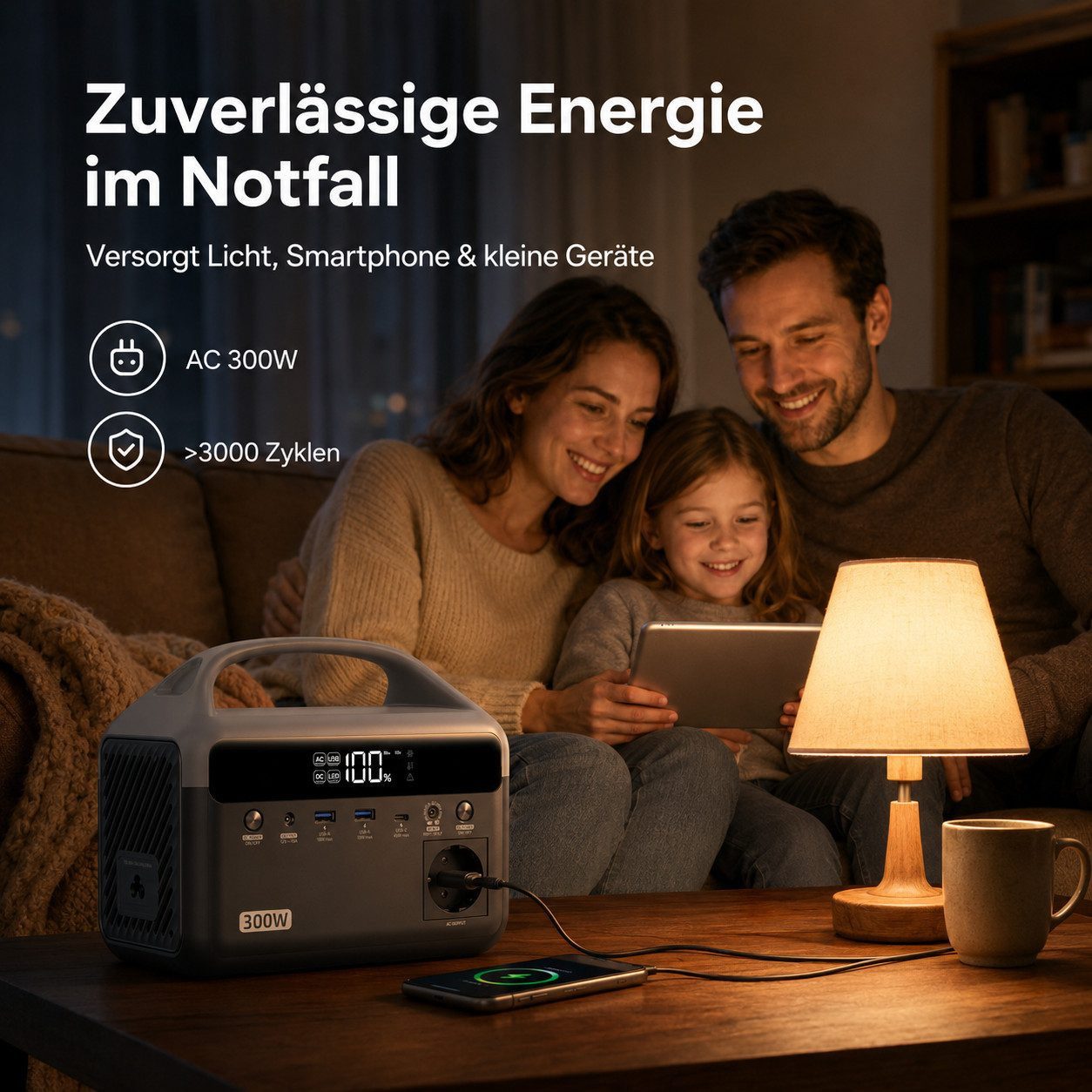 Goldstern-Tech Powerstation Tragbarer Stromspeicher 192 Wh LiFePO4-Akku 60000 mAh (12 V), 600 W Spitzenleistung, USB-C 45 W, LED-Licht – Bild 4 von 5