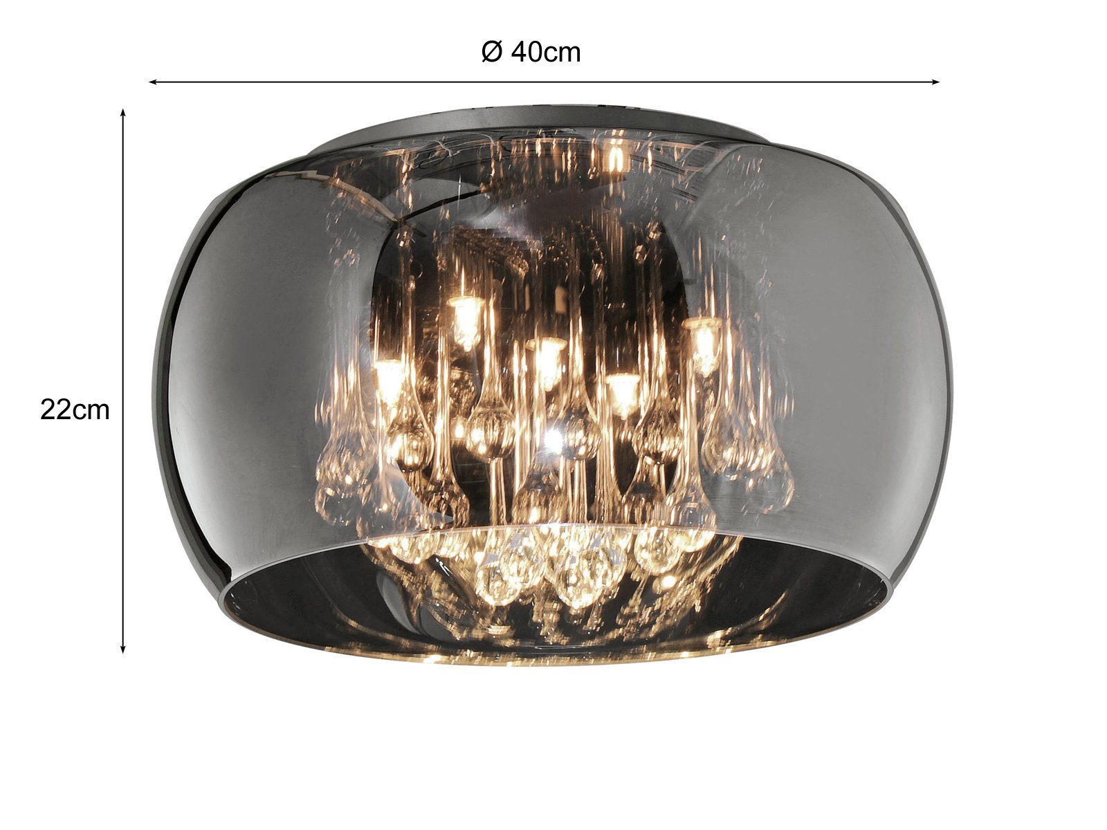 LED übern Deckenleuchte, Esstisch, meineWunschleuchte Lampenschirm Kristall Luxuslampen wechselbar, Ø40cm LED Warmweiß, Rauch-glas