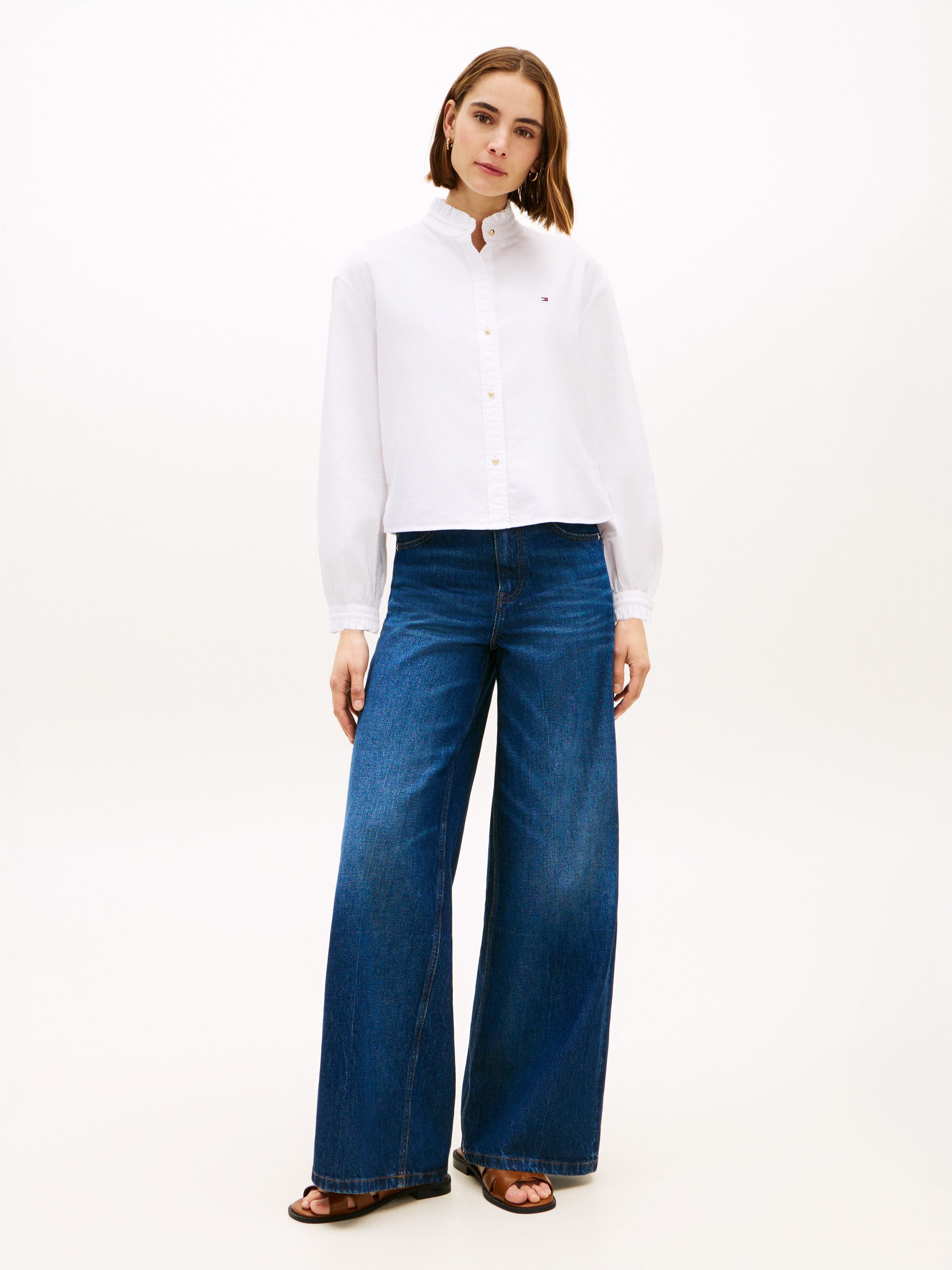 Tommy Hilfiger Langarmbluse OXFORD CROP RUFFLE LS SHIRT mit Rüschen-Details, boxy