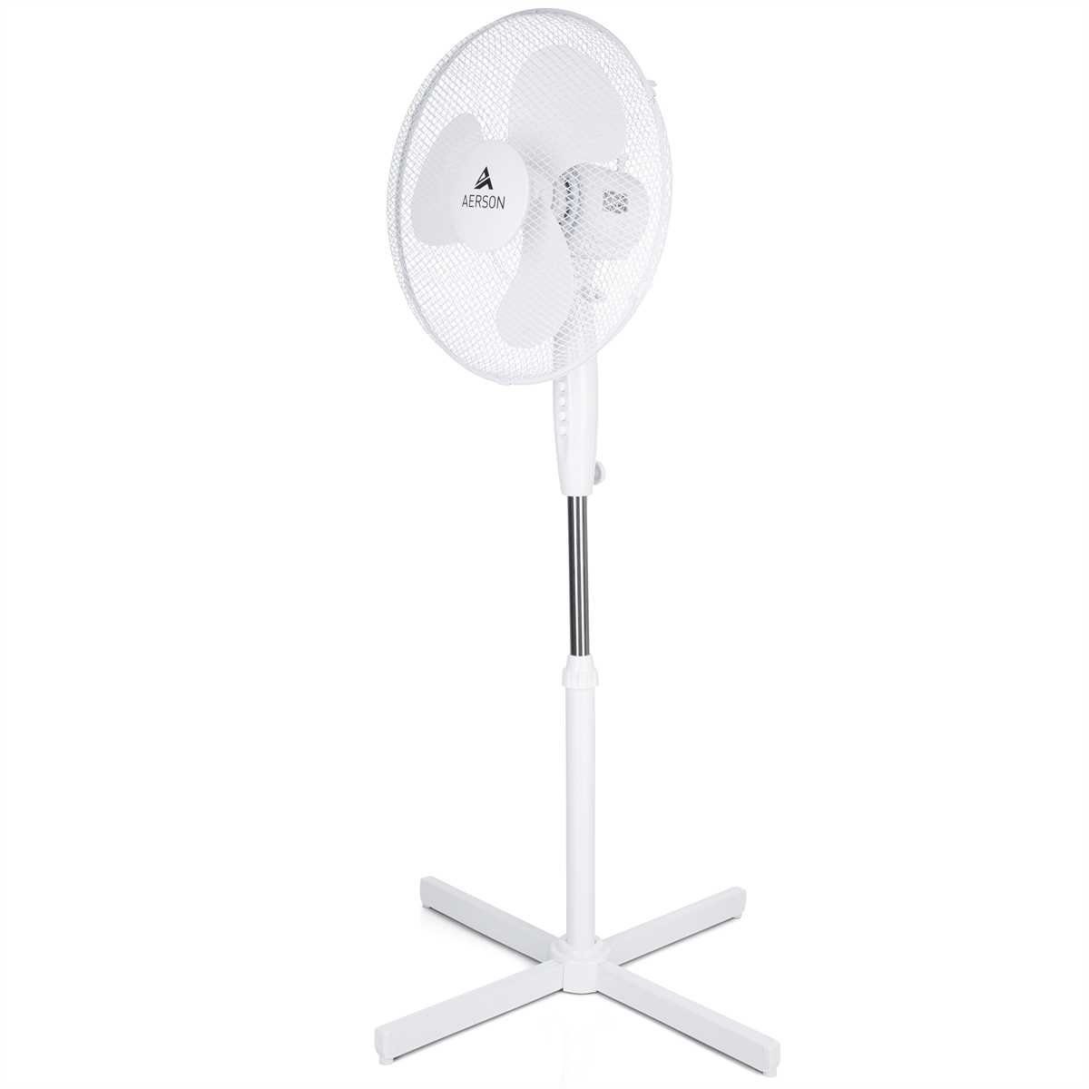 AERSON Standventilator Ventilator Ø40cm, höhenverstellbar Geschwindigkeitsstufen, 120cm, 80° ca. Oszillation 3 bis Weiß