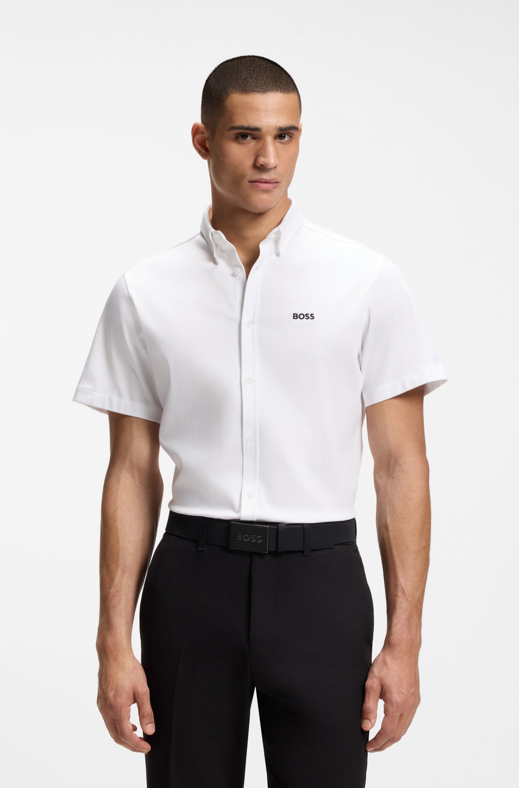 BOSS GREEN Kurzarmhemd Motion S Regular Fit, Button-down-Kragen, Kurzarm, Logo-Stickerei