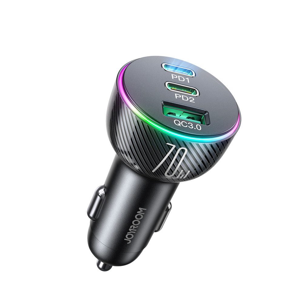 JOYROOM Autoladegerät USB-C-Ladegerät Schnellladegerät KFZ-Adapter Zigarettenanzünder zu USB-A, USB-C, 70 W, 3 Anschlüsse, Schnellladen, LED, Schutzchip