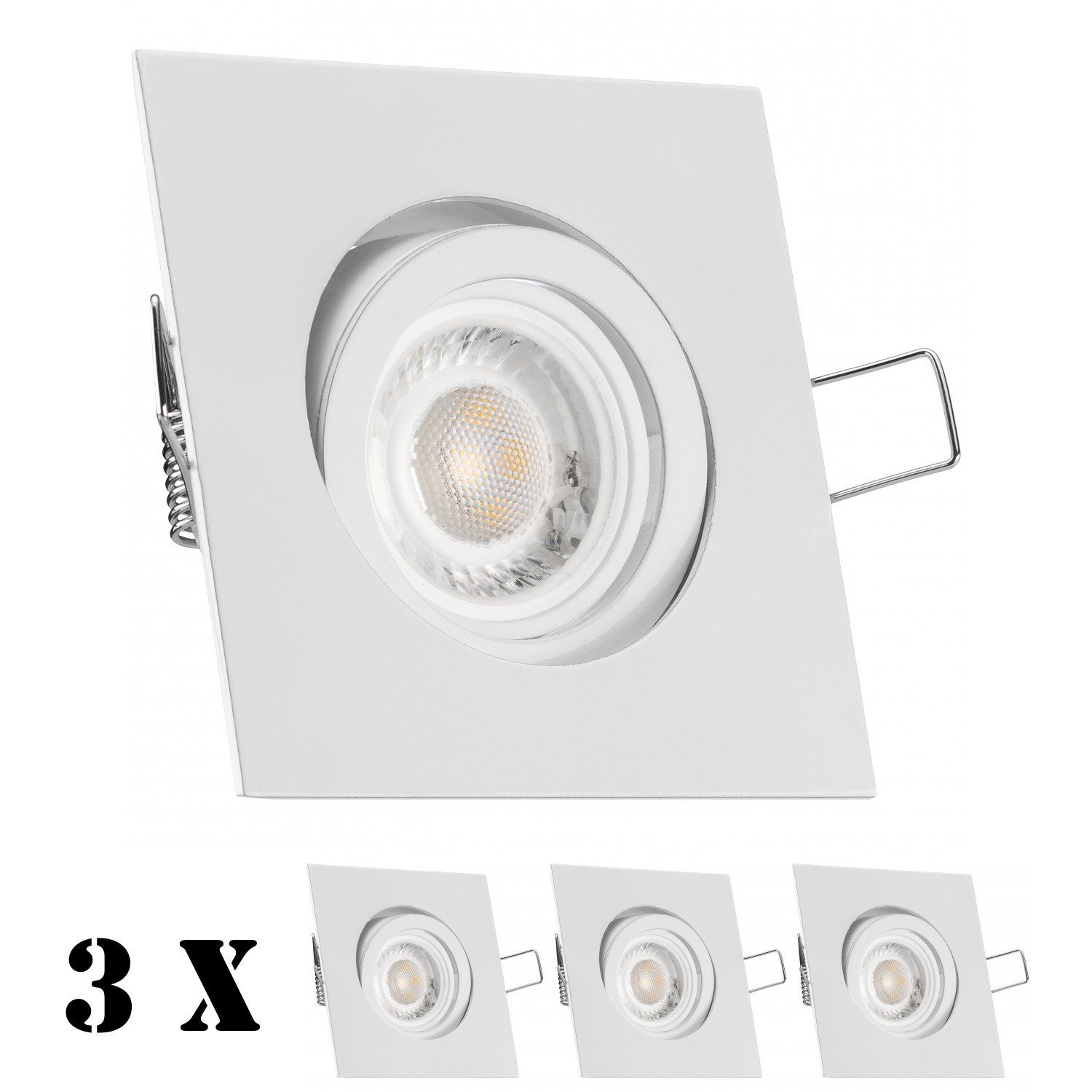 LEDANDO LED Einbaustrahler 3er LED weiß Set von mit 5W Leuchtmittel flach Einbaustrahler in extra