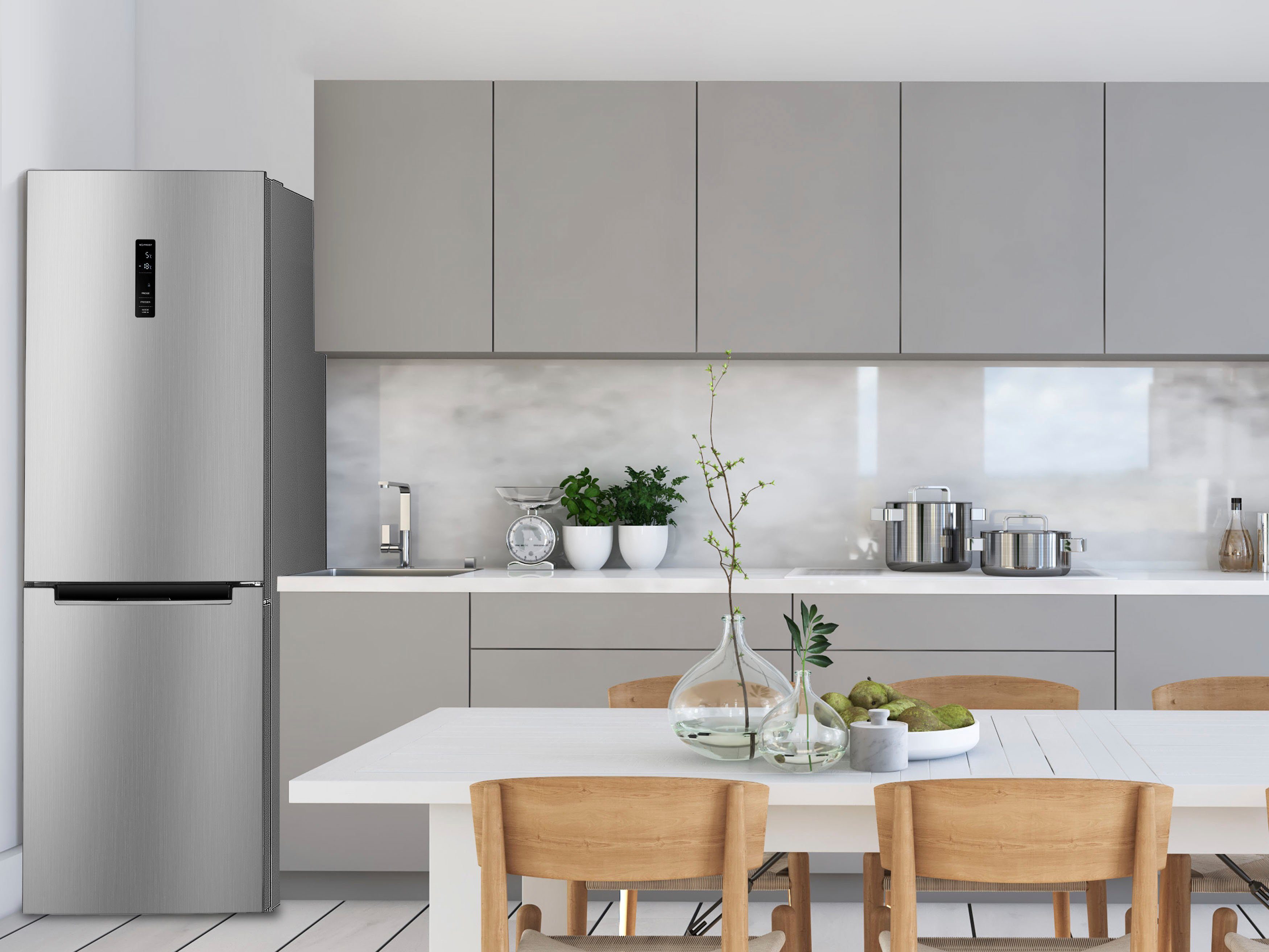 Hanseatic Kühl-/Gefrierkombination HKGK18560CNFDI, 185,0 cm hoch, 60,0 cm breit, NoFrost, Schnellgefrierfunktion, Eco-Modus, Display, Türalarm