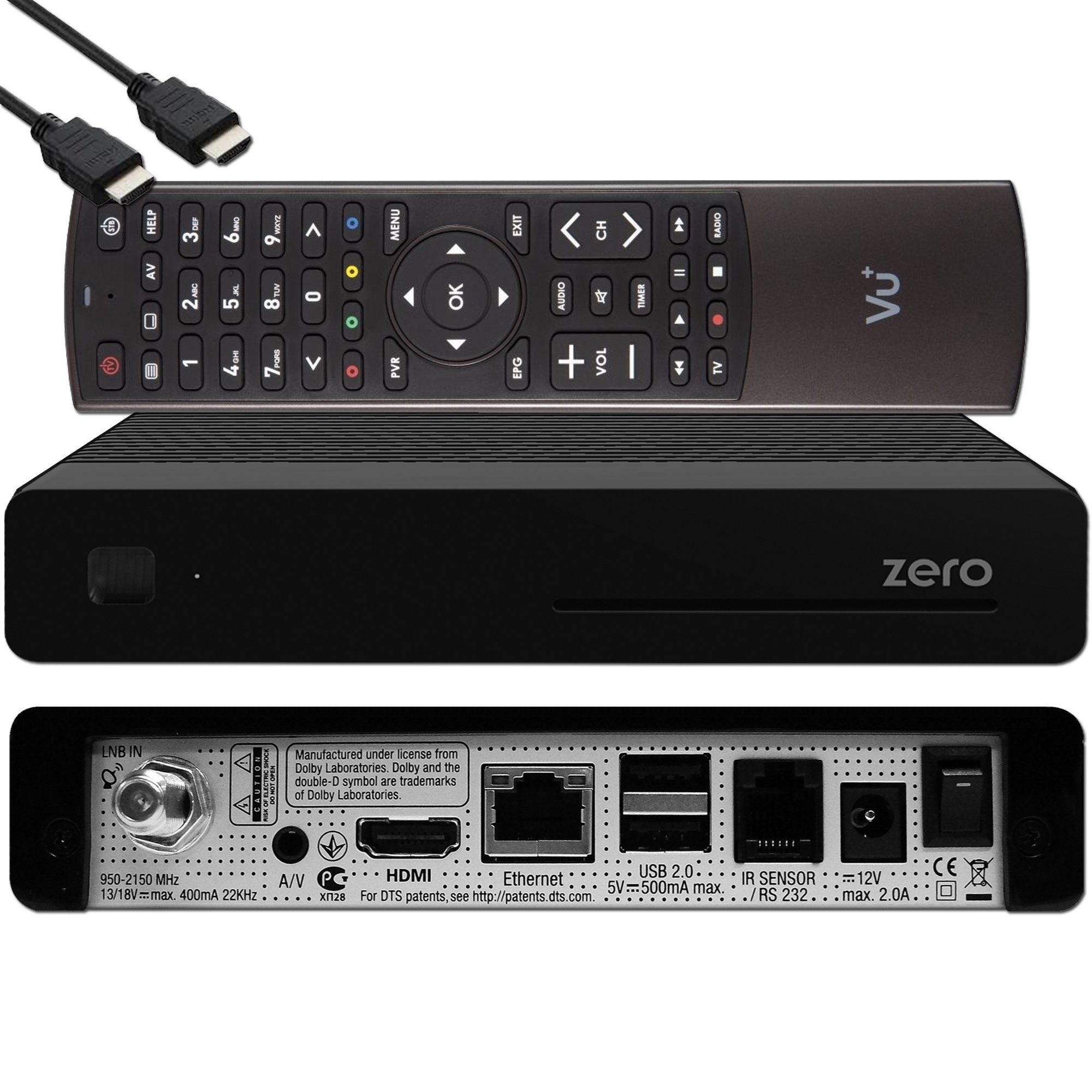 VU+ Zero HW Version 2, 1x DVB-S2 Tuner Linux Full HD Sat Receiver - Schwar SAT-Receiver