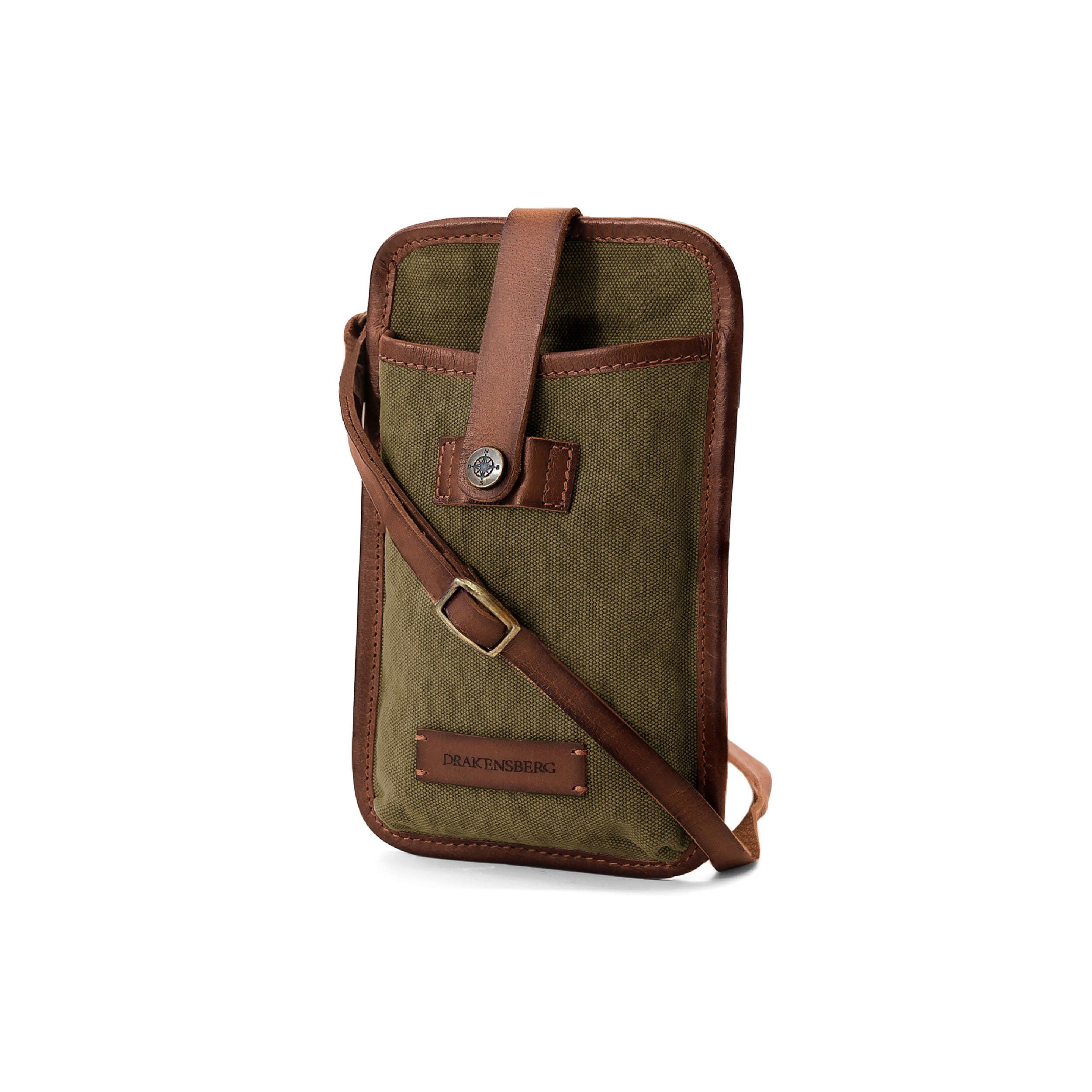 DRAKENSBERG Handytasche zum Umhängen »Vic« Oliv-Grün, Canvas Leder Smartphone-Tasche mit Münz- und Geldfach für Herren