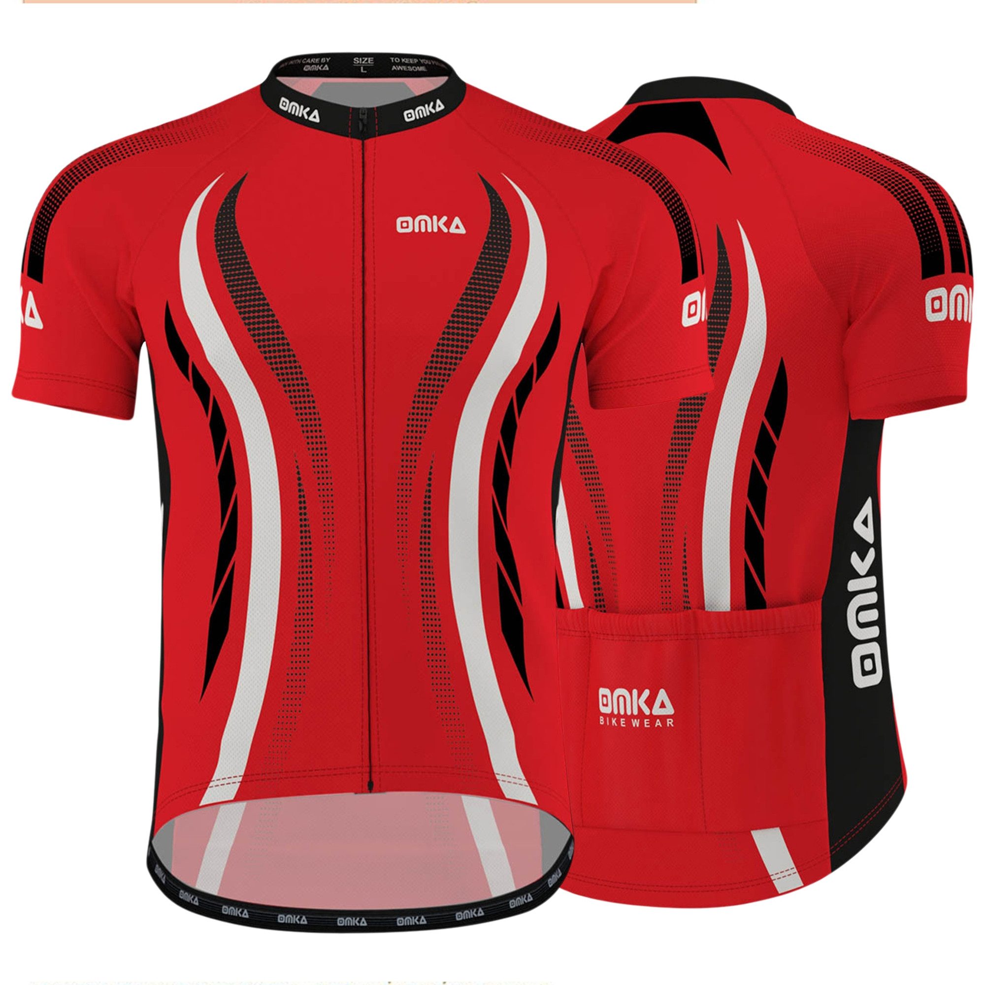 OMKA Radtrikot ME-3013 Rot/Weiß Herren Racing Performance Radtrikot mit Sublimationsdruck