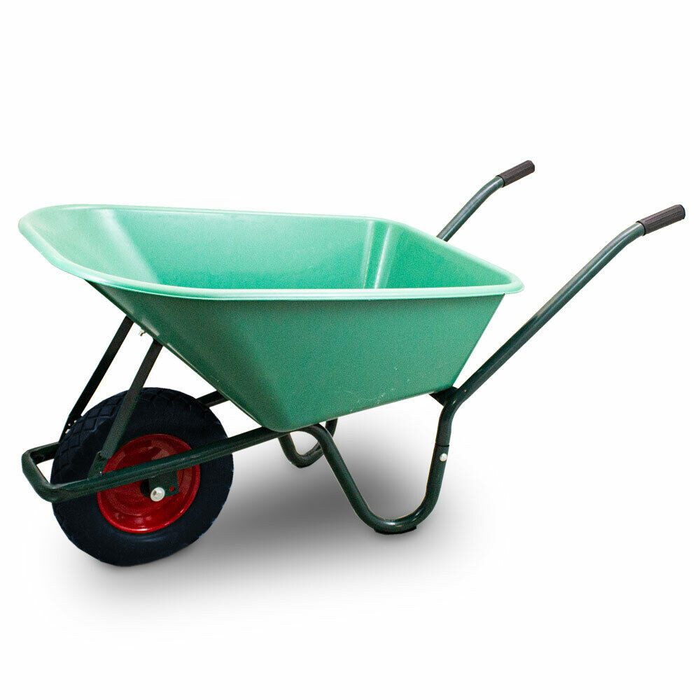 Bituxx Schubkarre Schubkarre Dunkelgrün mit PVC Wanne GRÜN und PU Rad Schwarz, (MS-17853)