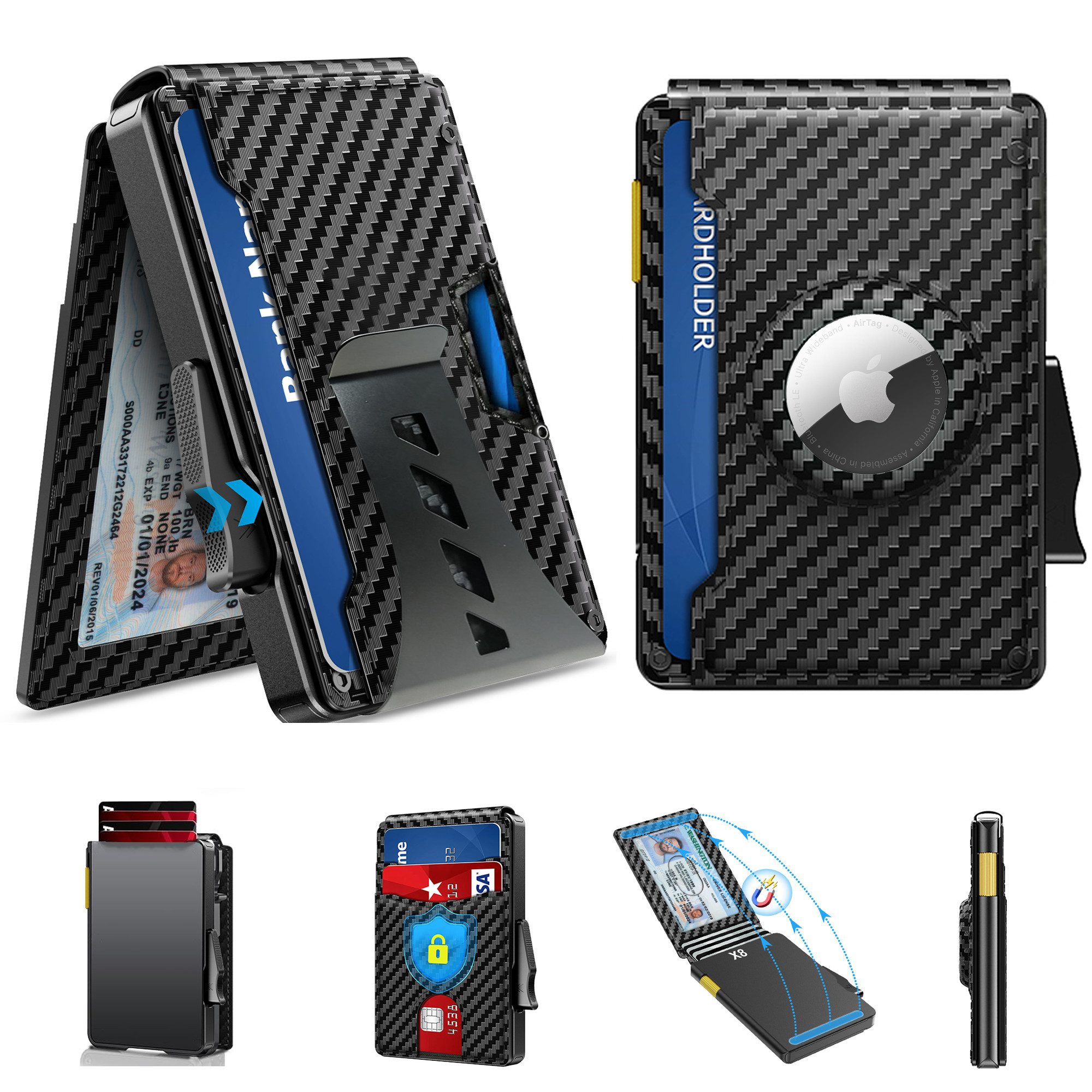 Forrlite Mini Geldbörse Geldbörse Herren,Karten Geldbeutel Herren mit Airtag Slim Wallet (Große Kapazität Pop-up Portmonee AirTag für 12 Karten & 2 Ausweis,RFID Geldbörse Smart Wallet for Men mit Münzfach,Schwarz( AirTag ist nicht im Lieferumfang enthalten)