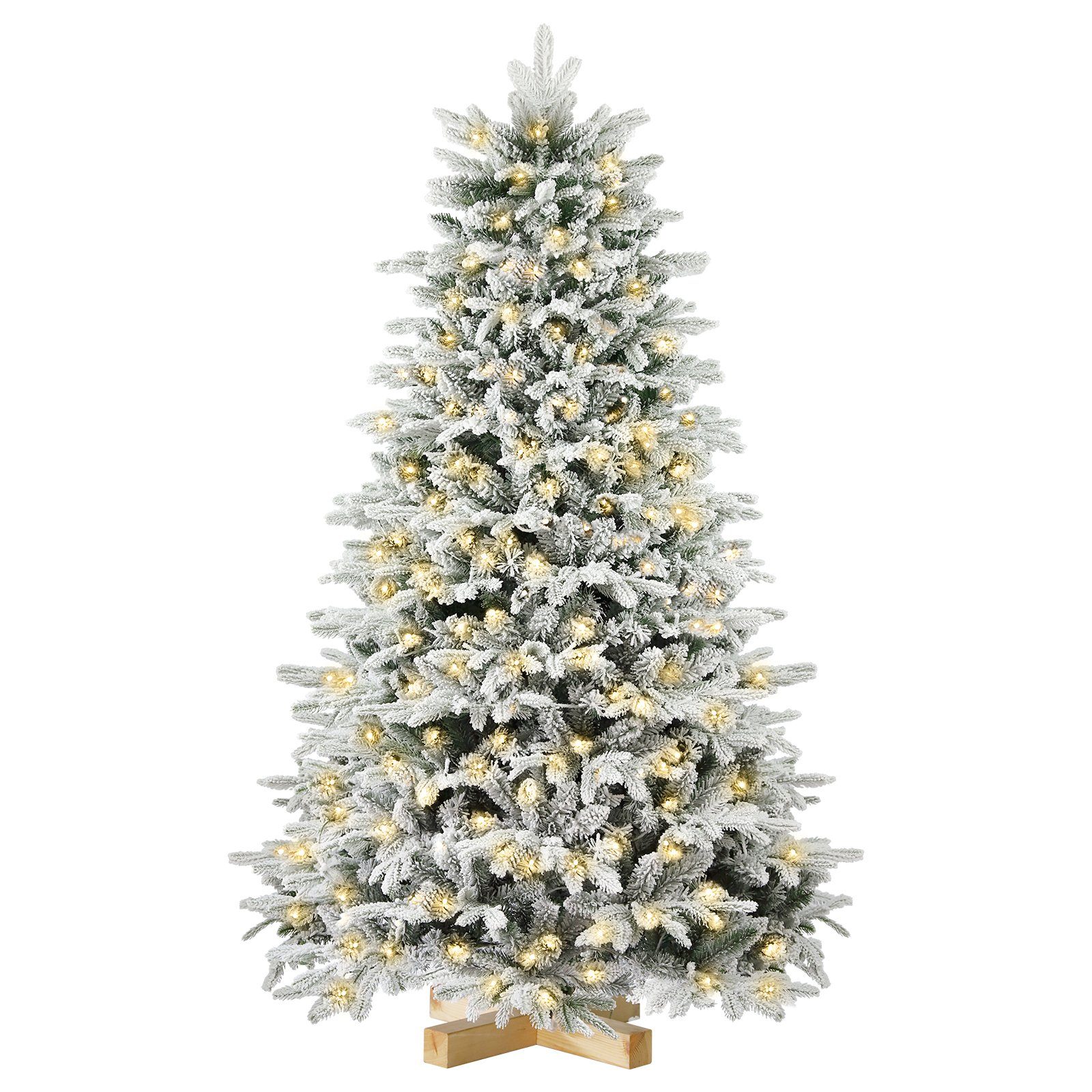 Salcar Künstlicher Weihnachtsbaum 180 cm Künstlicher Tannenbaum mit Schnee und Beleuchtung Warmweiß, Edeltanne, Christbaum mit Weihnachtsdeko, mit 908 Spitzen aus PVC und PE