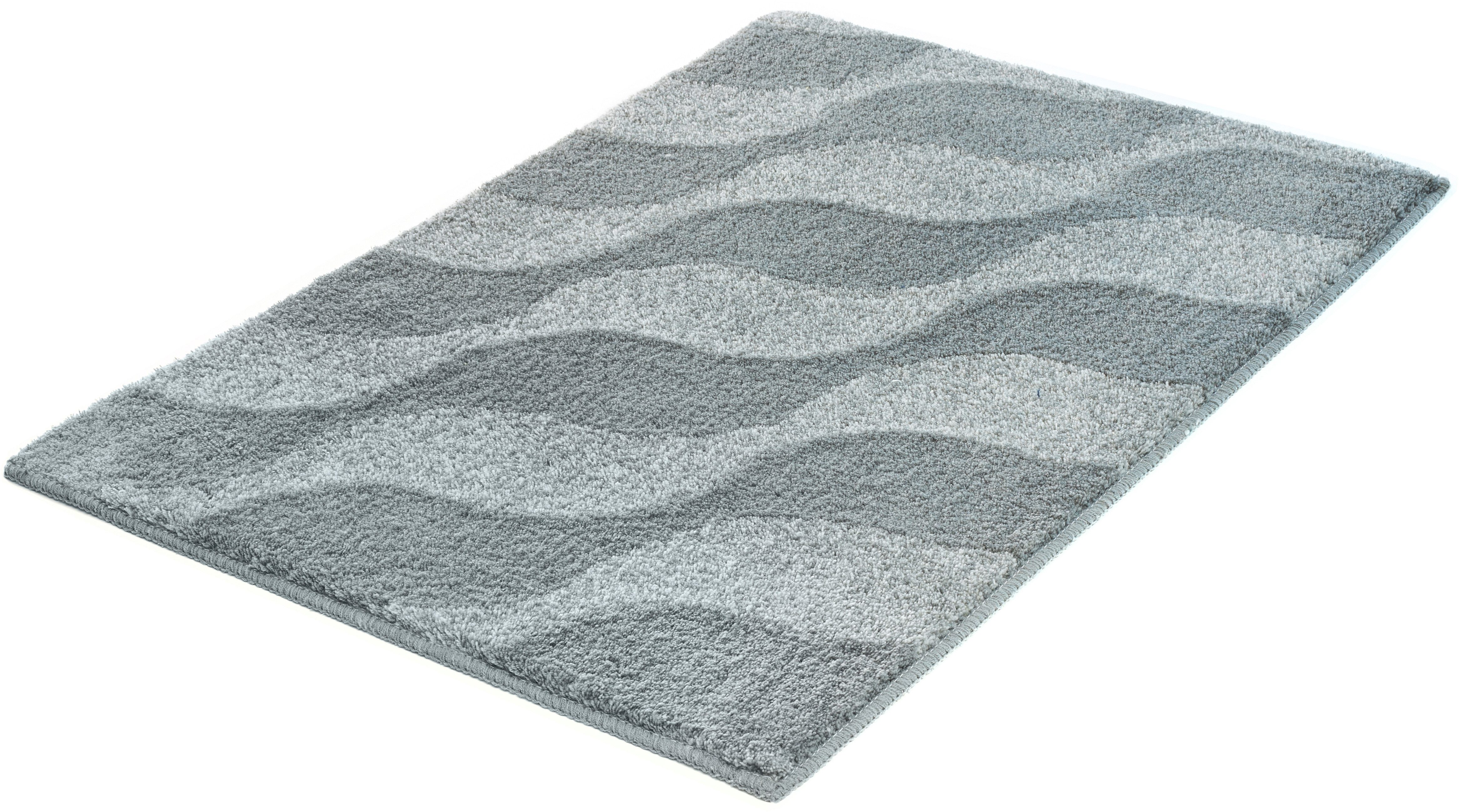 Kleine Wolke Badematte »Onda«, Badvorleger, Badezimmer Teppich, Höhe 15 mm, rutschhemmend beschichtet, fußbodenheizungsgeeignet, Polyacryl, rechteckig, Badteppich, modernes Ton in Ton Wellendesign, flauschig