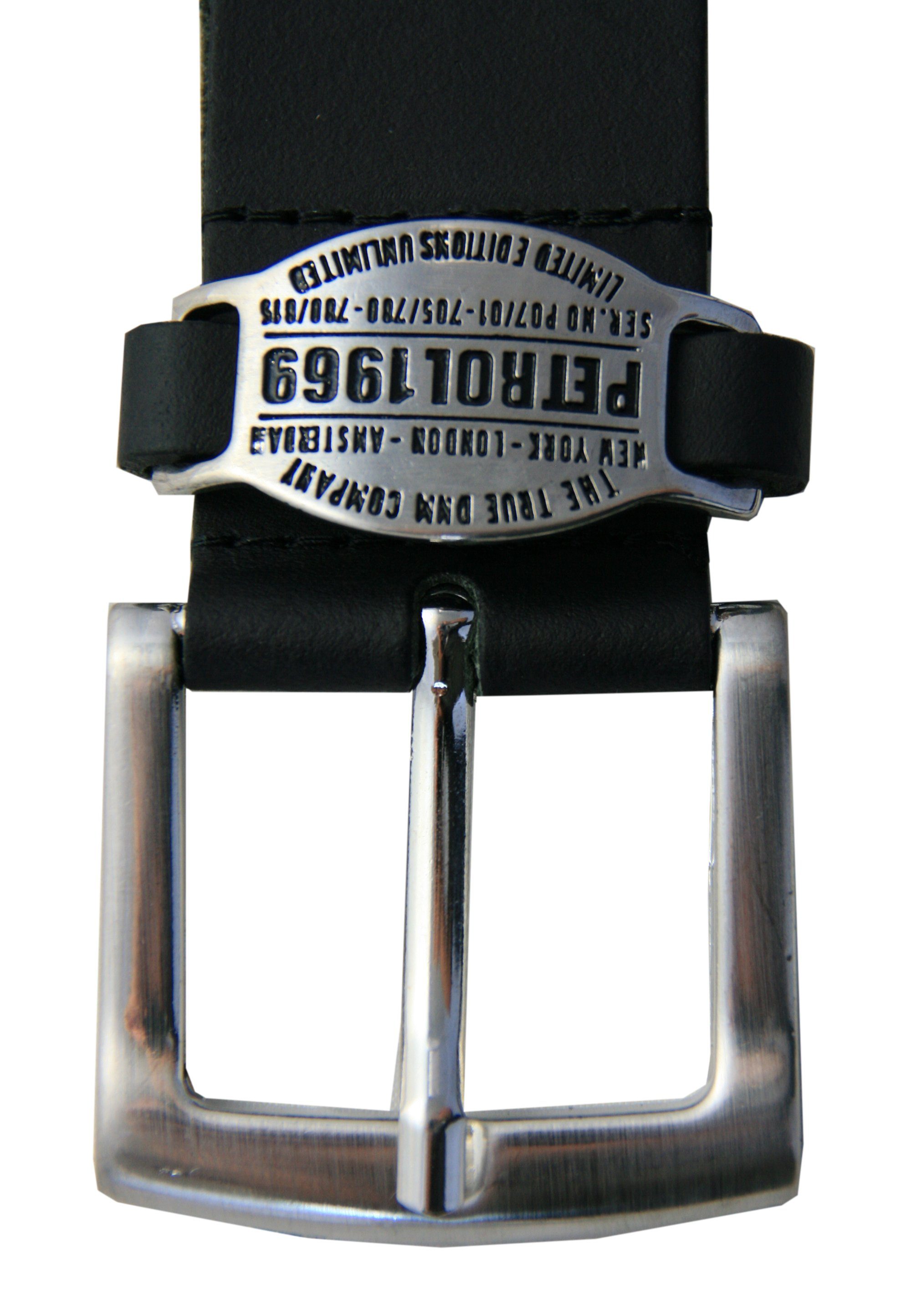 Petrol Markengravur Industries Ledergürtel schwarz mit schicker