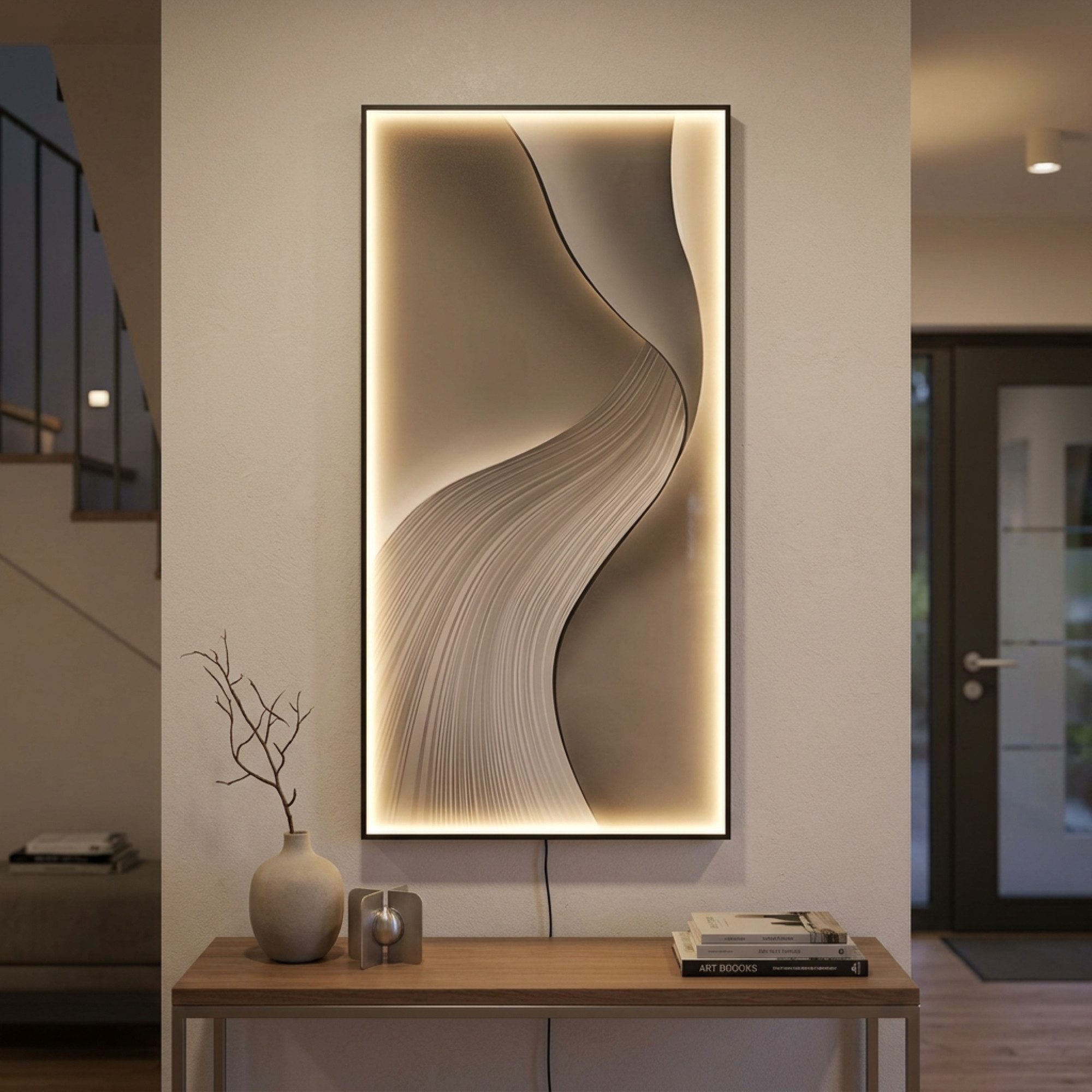 Arnusa LED-Bild Wandbild mit Beleuchtung warmweiß Glasbild abstrakt USB Fernbedienung, abstrakt, Wanddeko modern Wandleuchte