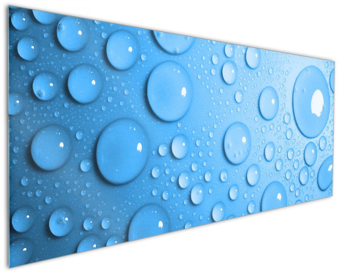 Blau, Wallario Küchenrückwand (1-tlg) auf Wassertropfen