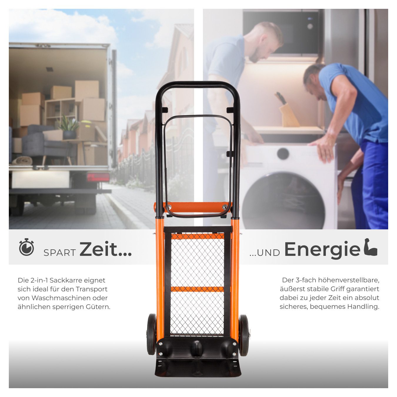 tectake Universal Sack Truck, load capacity up to 80 kg, handle height adjustable in three stages (78.5 cm to 100 cm)