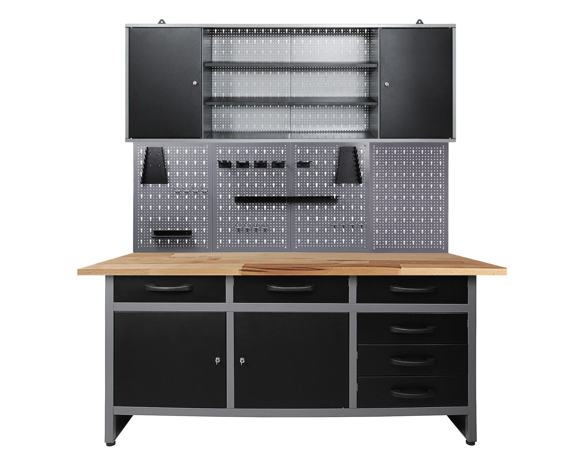 ONDIS24 Werkstatt-Set Karsten Werkstattschrank 160 cm, höhenverstellbar, inkl. Hakenset
