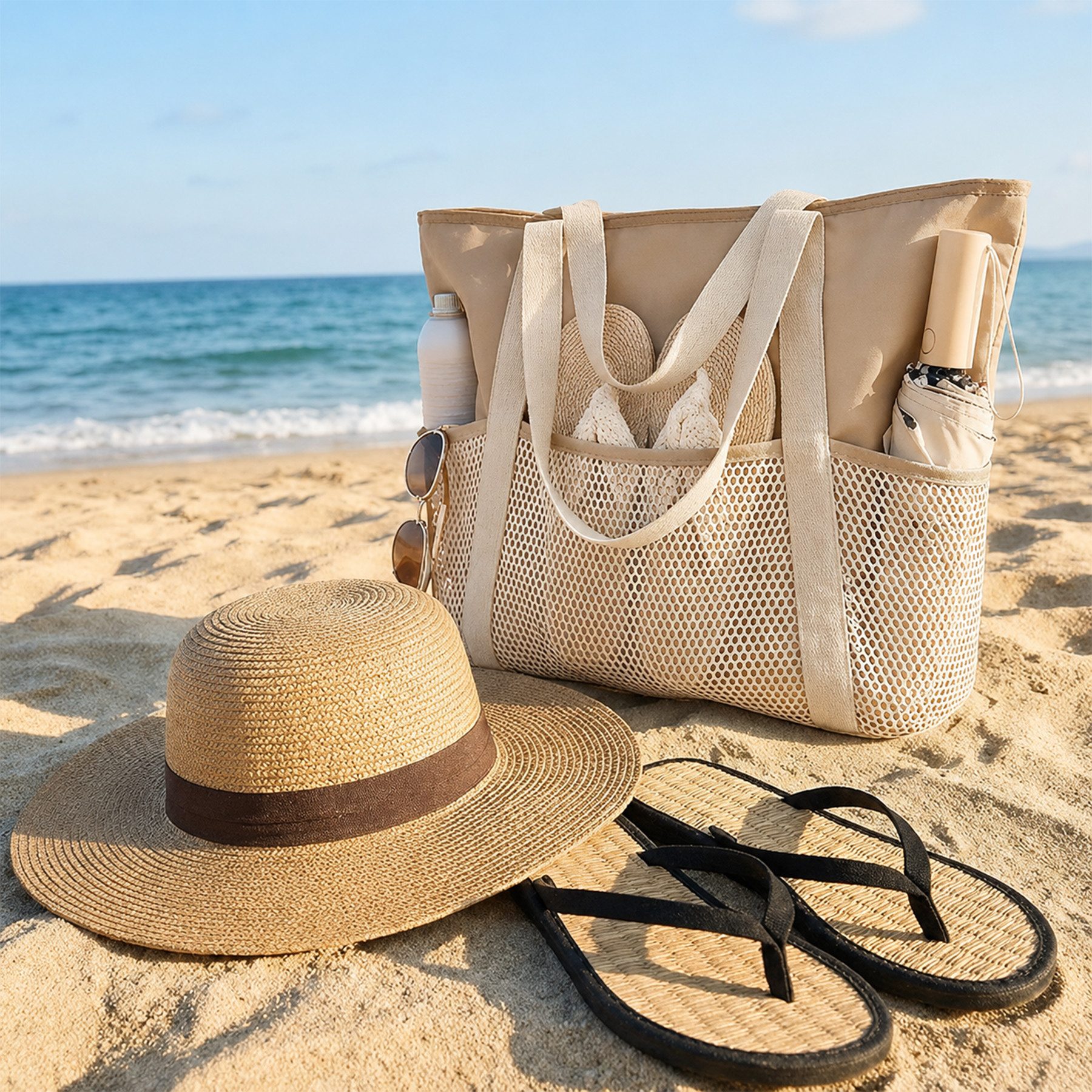 Mutig Strandtasche Strandtasche XL Familie,Groß Strandtasche reisetasche damen shopper (handtaschen damen groß mit Reißverschluss Wasserdicht Sanddicht, schwimmtasche, Umhängetasche Damen, 30L, Faltbar, Ultraleicht, Badetasche), für Urlaub Reisen Fitnessstudio Picknick & Familie