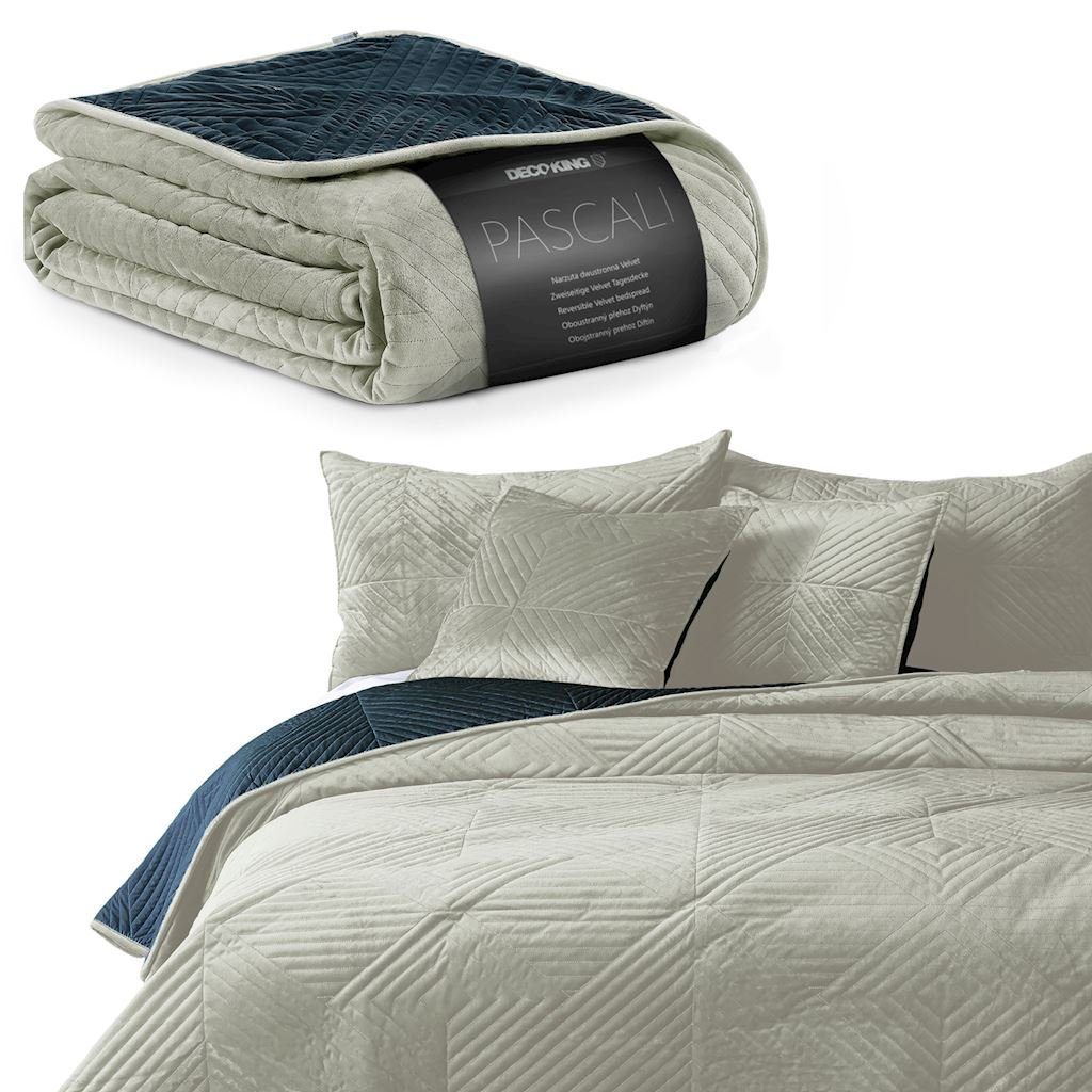 Bettüberwurf Bettüberwurf Pascali, DecoKing, Tagesdecke mit zweiseitigem Wendedesign creme navy