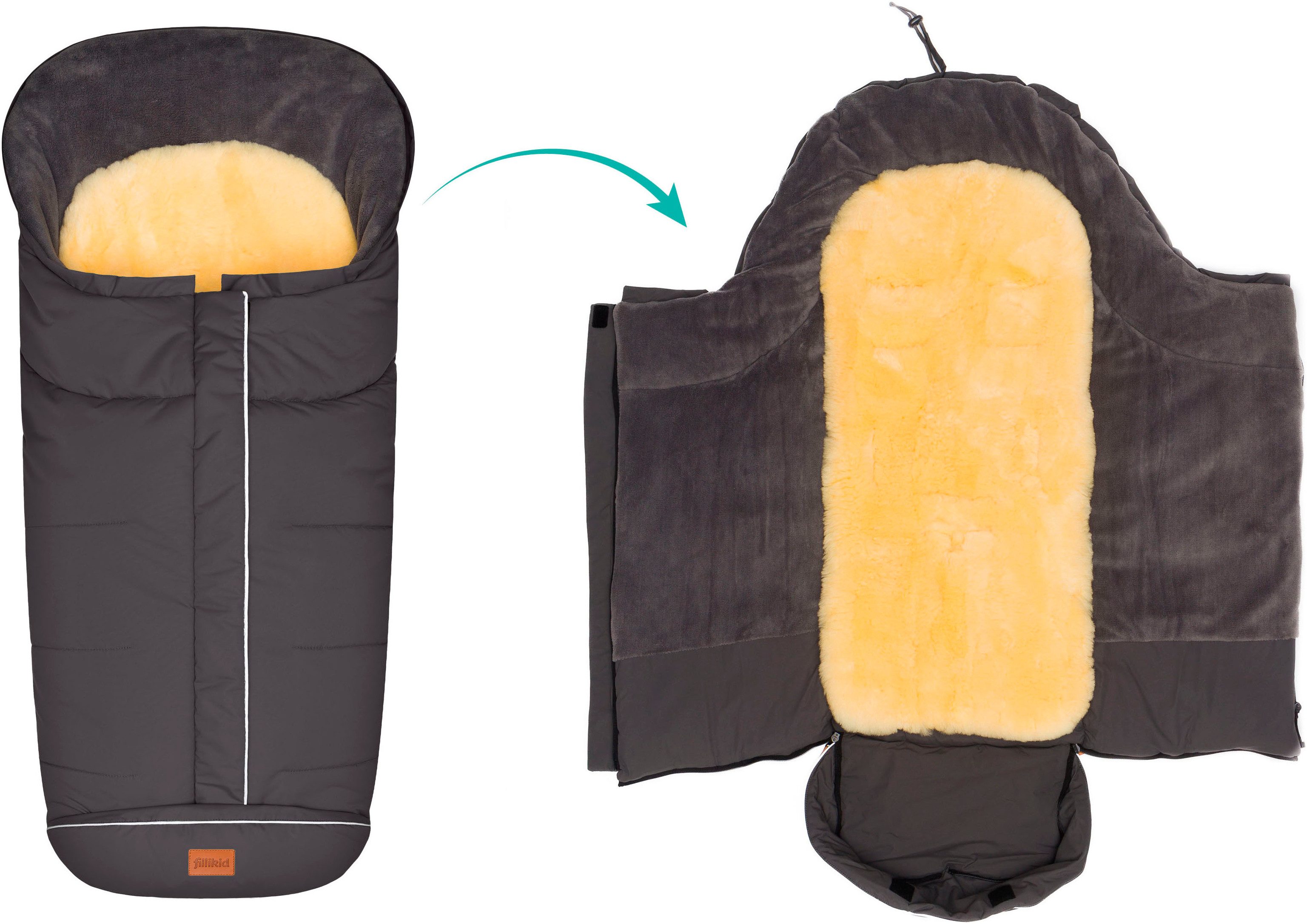 Fillikid Fußsack Nanga Lammfell, Winterfußsack, mit herausnehmbarer Lammfellauflage – Bild 4 von 5