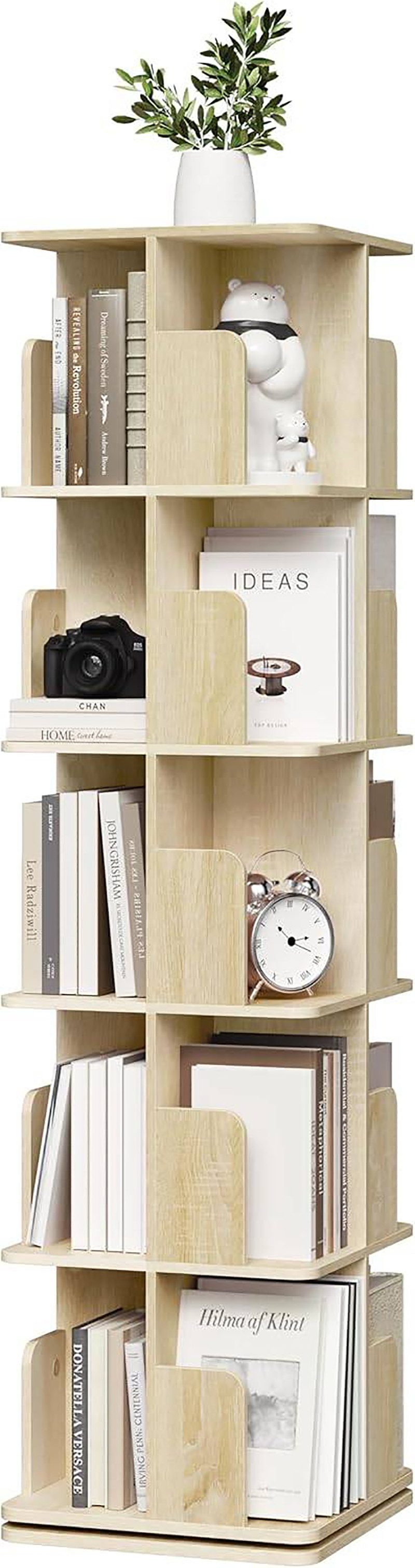 EUGAD Bücherregal, 1-tlg., Bücherschrank mit 5 Ebenen, 360° drehbar, 40x155x40 cm