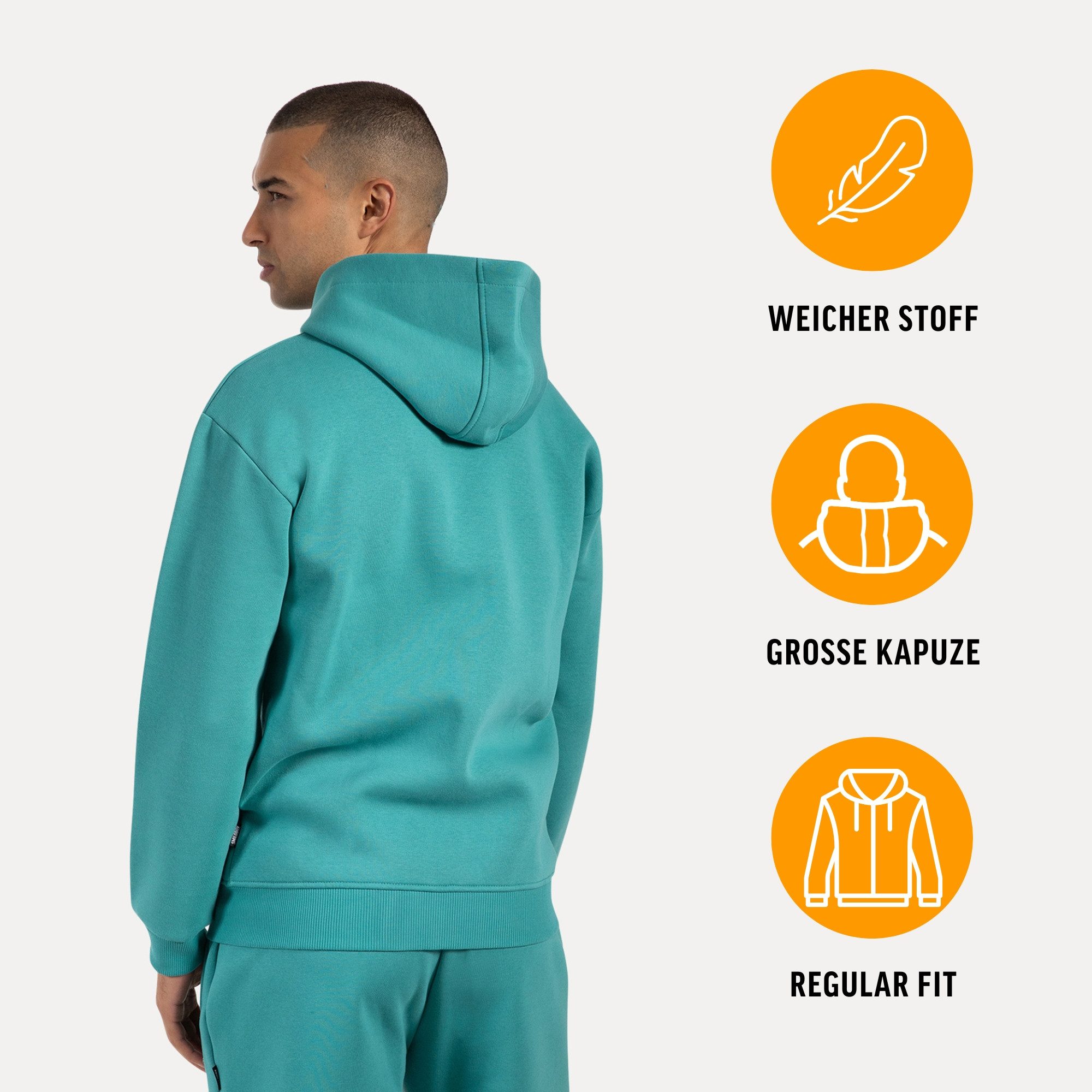 Smilodox Kapuzenstrickjacke Ilyas, Oversize Zip Hoodie, Strickjacke mit Logo auf der Brust durchgehender Frontzipper weicher Stoff gerippter Bund Freizeit Alltag
