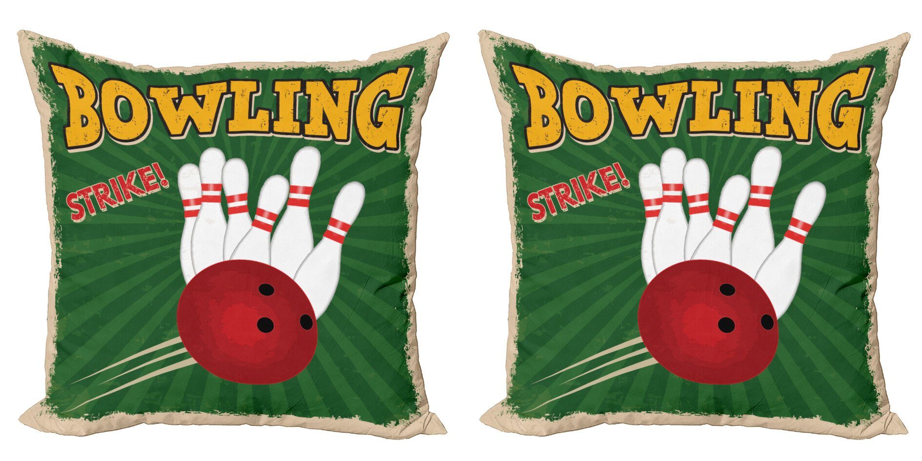 Kissenbezüge Modern Accent Doppelseitiger Digitaldruck, Abakuhaus (2 Stück), Jahrgang Bowling Strike Grün