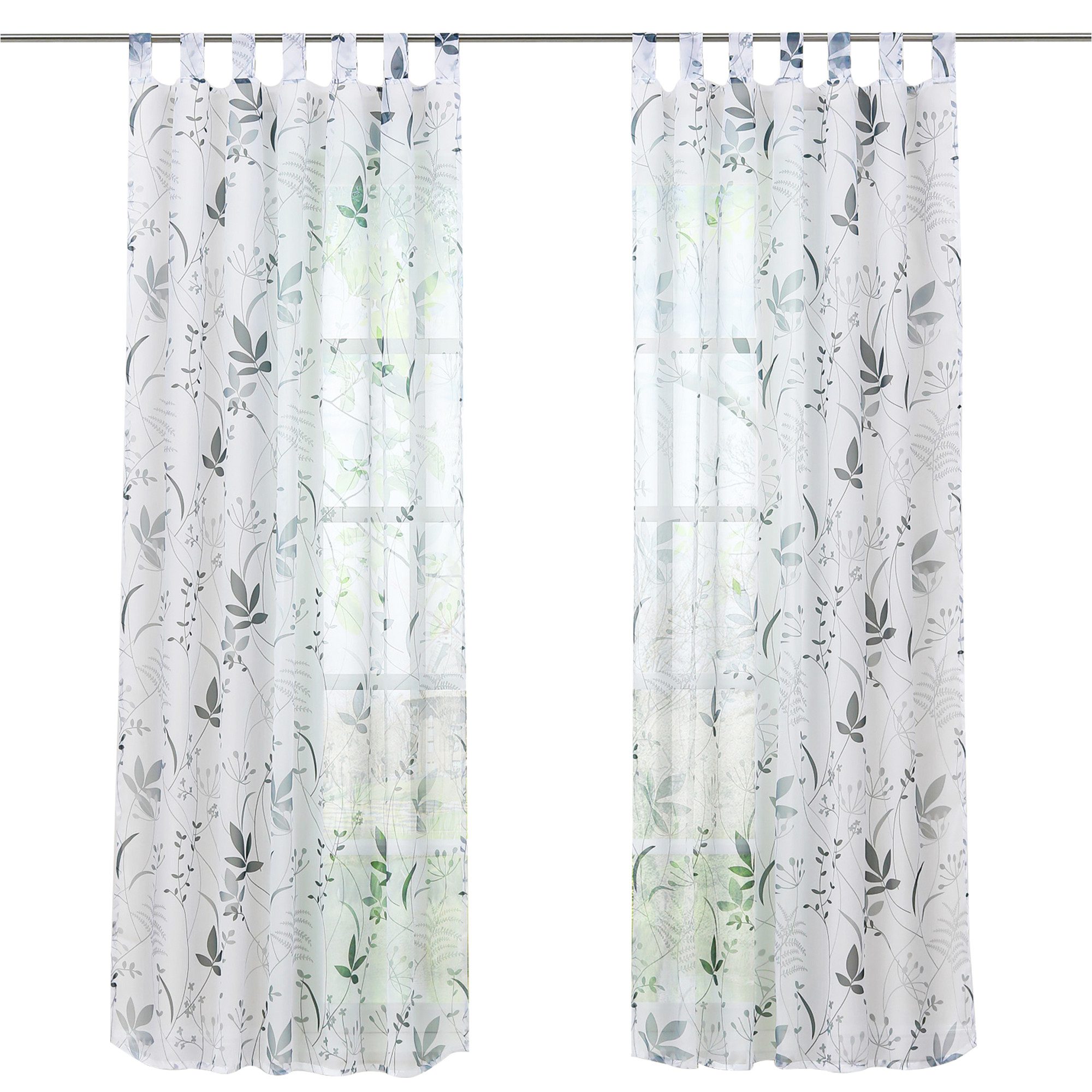 Joyswahl Gardine (1 St), Schlaufen, halbtransparent, Voile, wohnzimmer modern mit Idyllisches Blattmuster