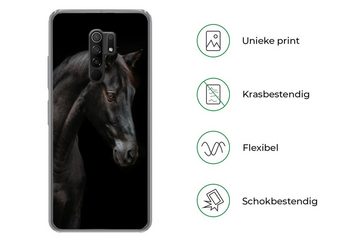 MuchoWow Handyhülle Pferd - Tiere - Schwarz - Porträt, Phone Case, Handyhülle Xiaomi Redmi 9, Silikon, Schutzhülle