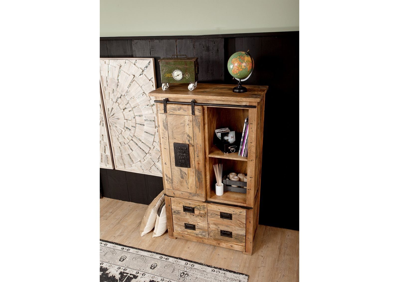 Massivmoebel24 Dreh-/Schwebetürenschrank RAILWAY (Mango 90x45x150 natur lac günstig online kaufen