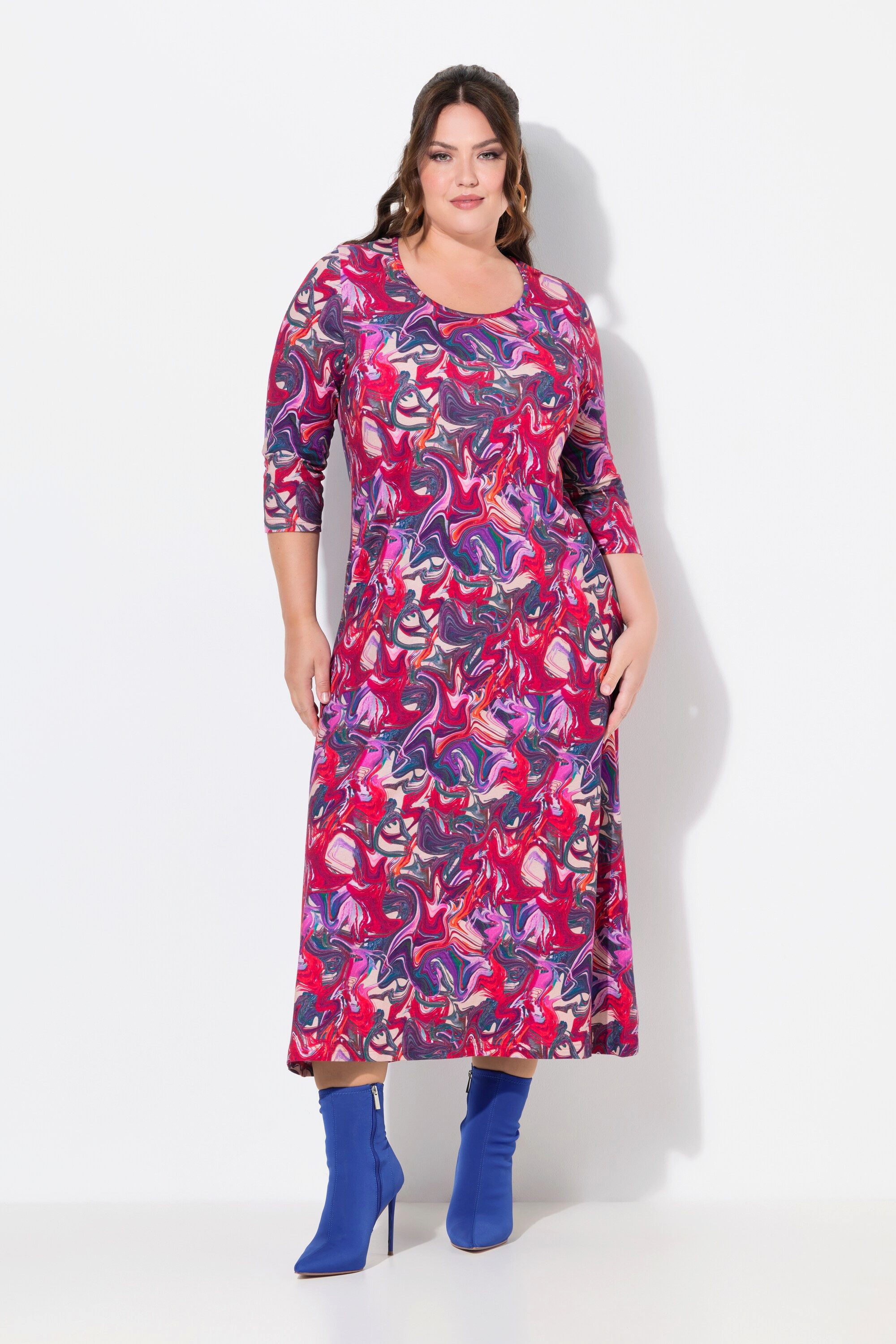 Ulla Popken Maxikleid Jerseykleid A-Linie Rundhals günstig online kaufen