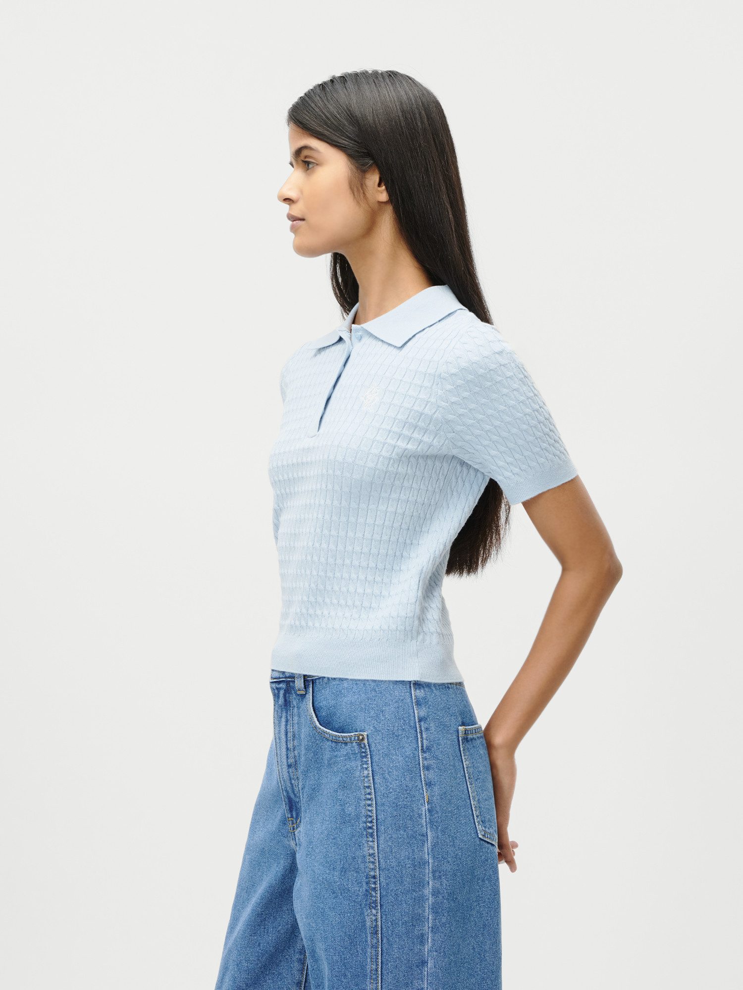 LeGer Poloshirt Manolja, LeGer by Lena Gercke mit Zopfmuster, Logostickerei