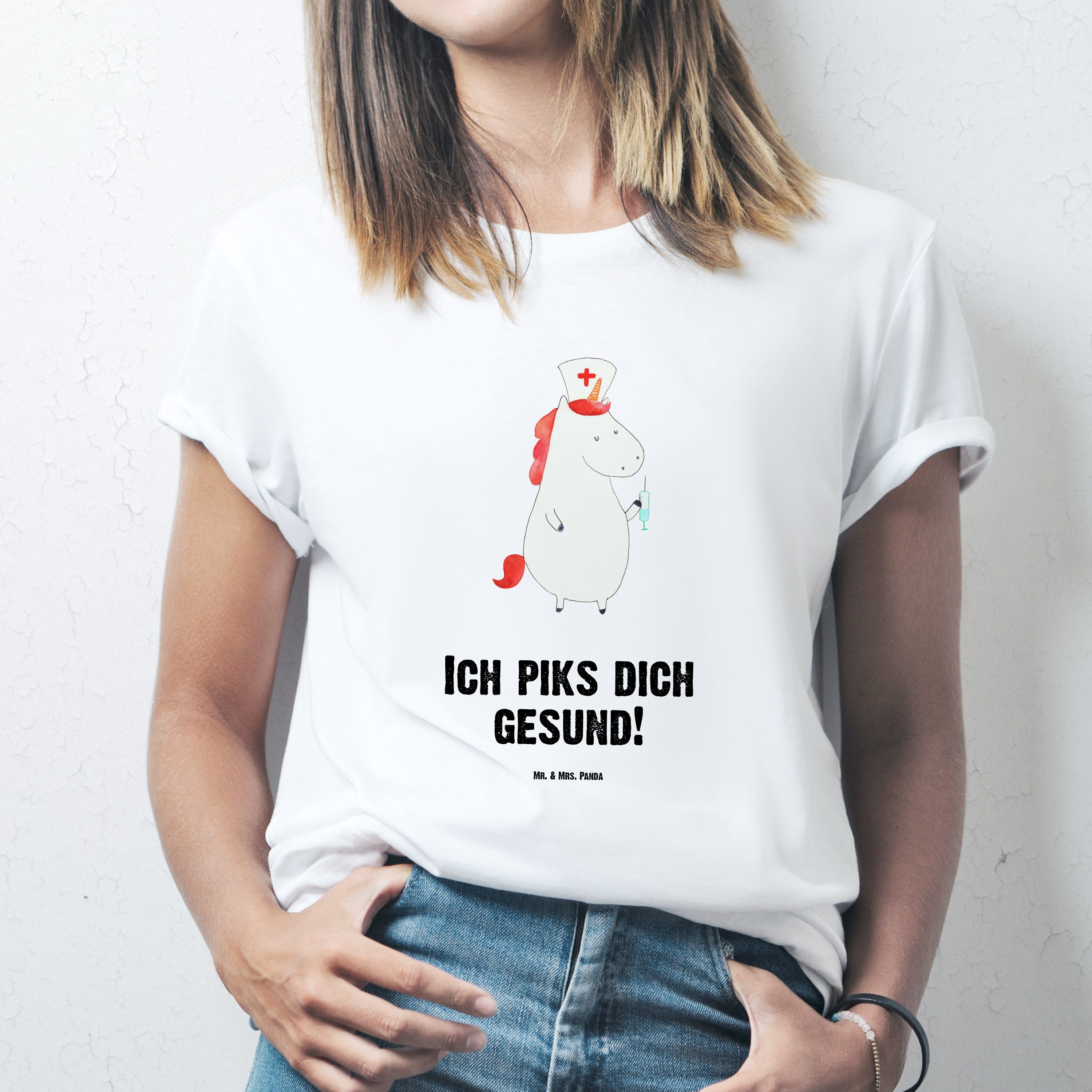 Mr. & Mrs. Panda (1-tlg) - Krankenschwester Einhörner, Einhorn Weiß Geschenk, - T-Shirt Pegasus, Männe