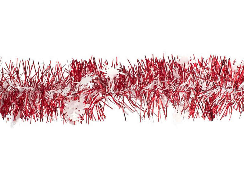 Creativery Girlanden, Weihnachtsgirlande Lametta mit Schneeflocken 8cm x 2m rot / weiß