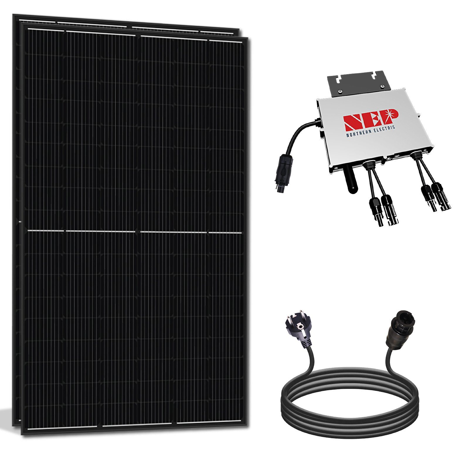 NEP 800W etm Solaranlage 10m SOLAR-HOOK Schuckostecker Komplettset Wechselrichter Balkonkraftwerk 800W Frame WIFI 2x400W mit und Black Solarmodule,